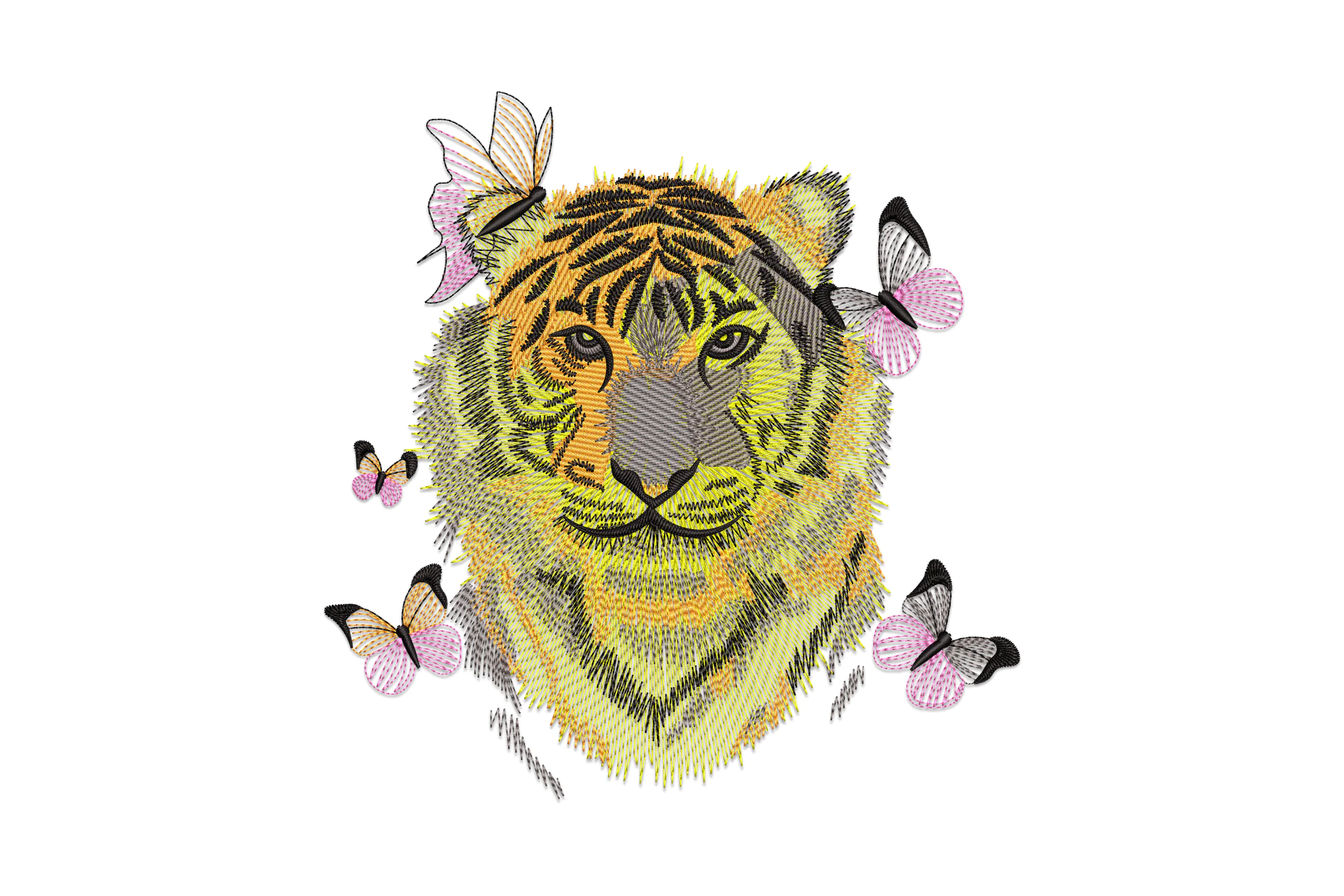 Tiger With Butterflies Embroidery Design