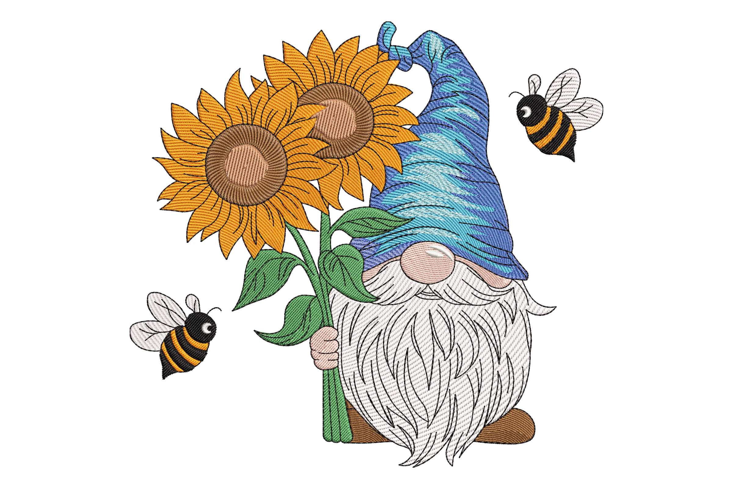 Gnome with Sunflowers Embroidery Design