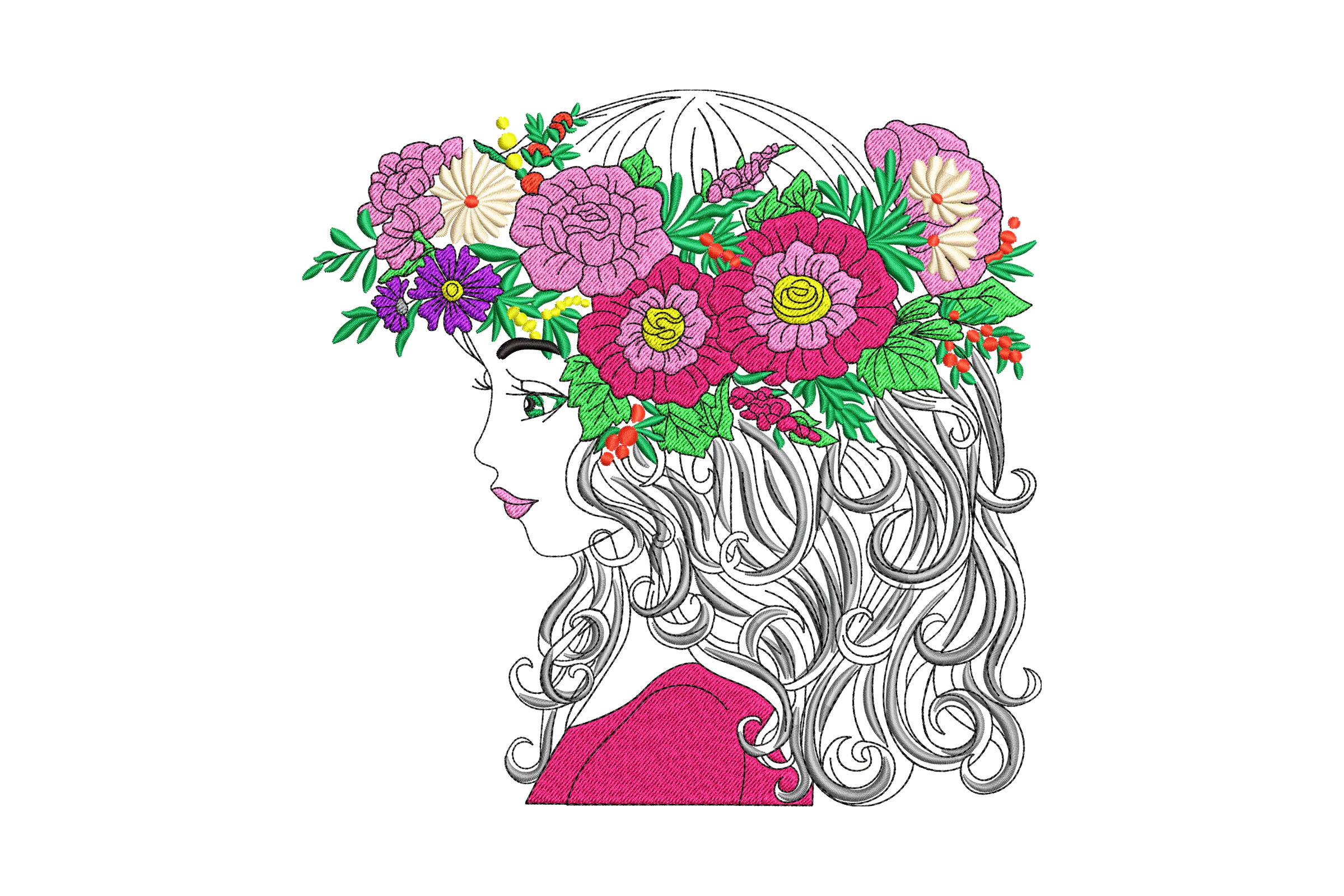 Beautiful Girl Flower Embroidery Design
