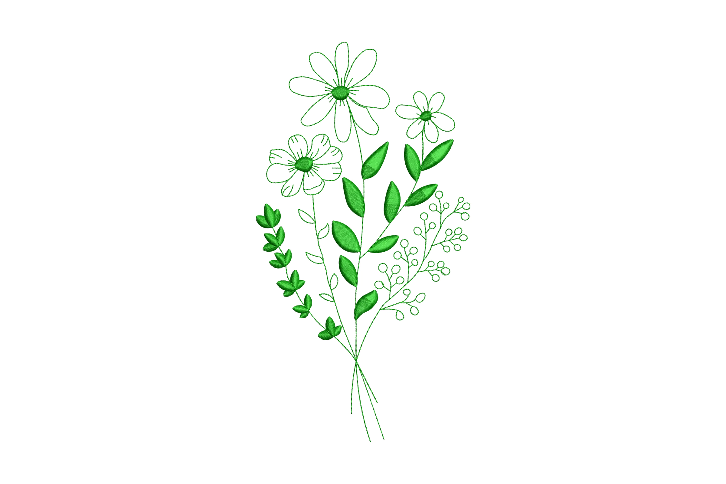 Green Flowers Embroidery Design