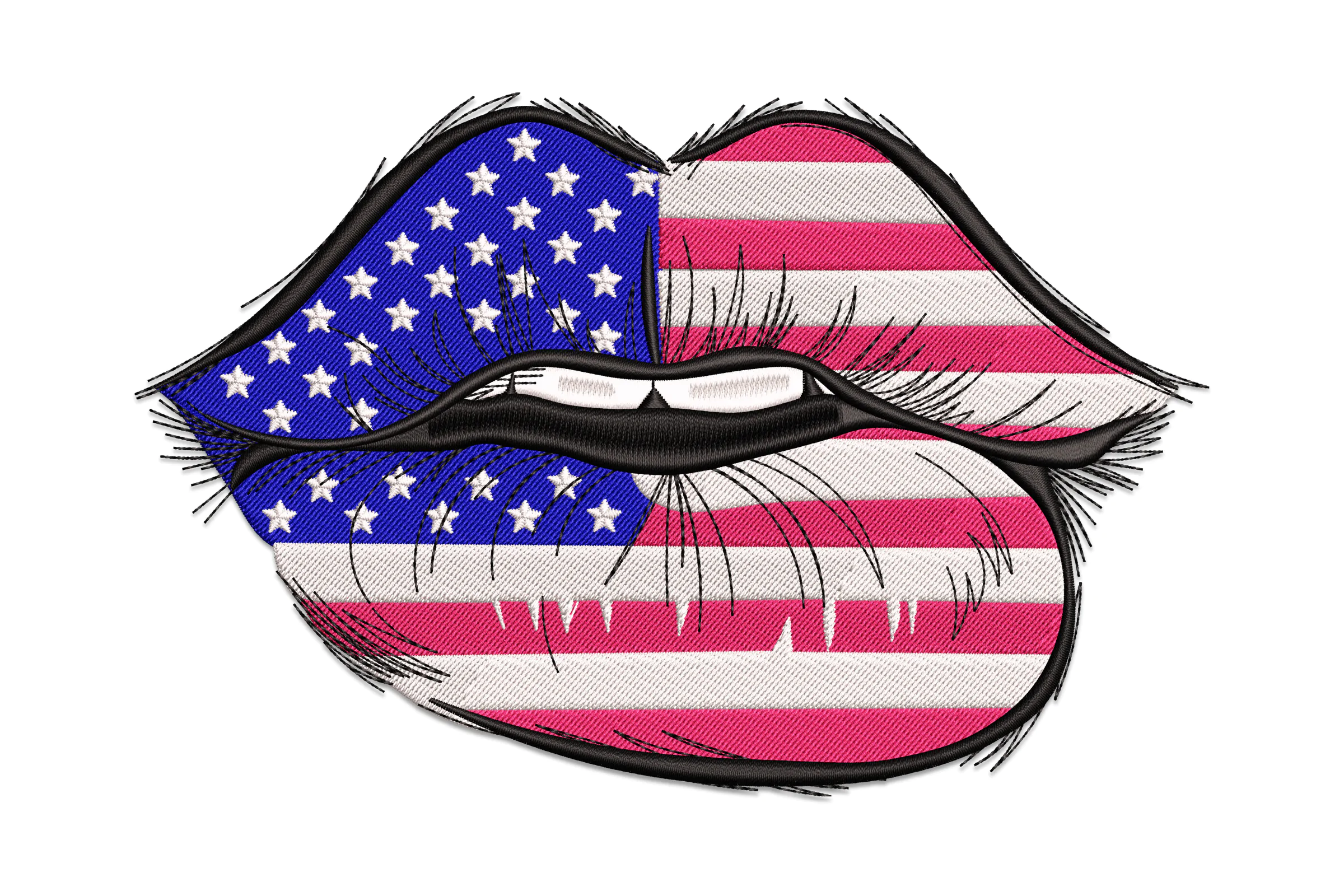 American Flag Lips Embroidery Design File