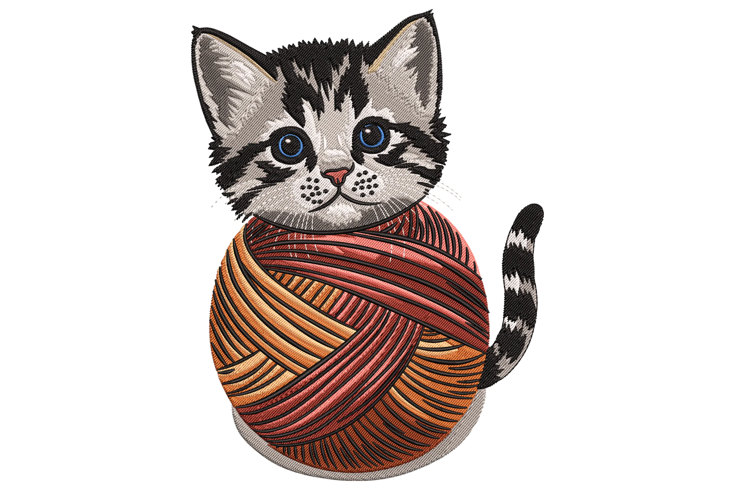Kitten in Yarn Ball Embroidery Design
