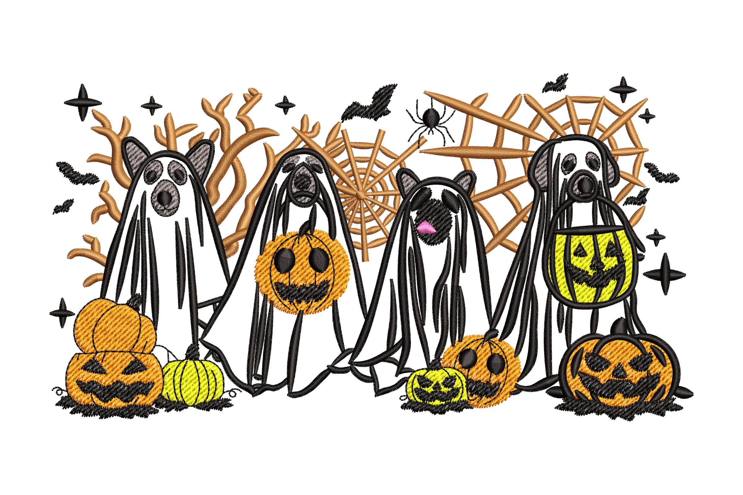 Halloween Ghost and Pumpkin Embroidery Design