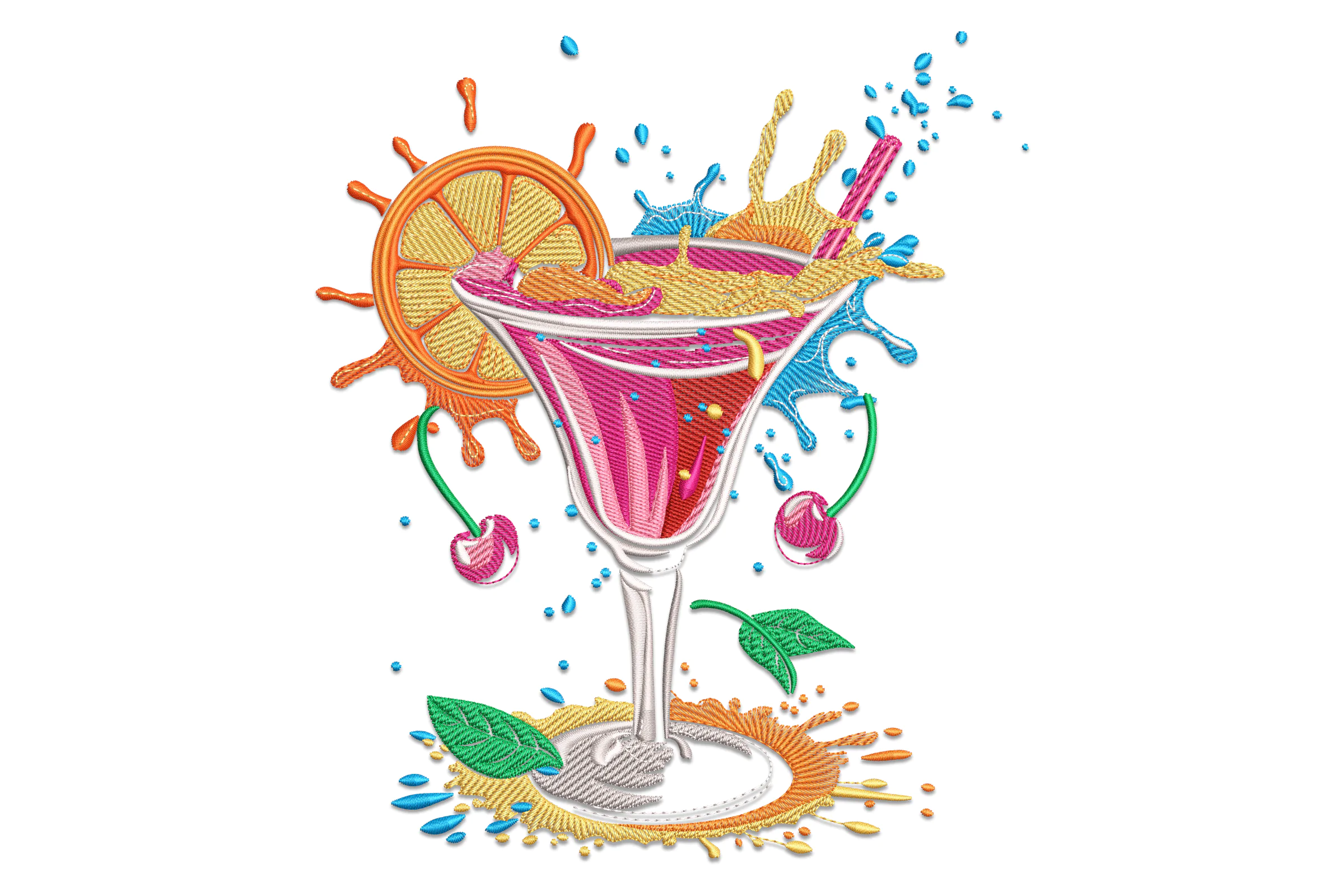 Cocktail Splash Embroidery Design