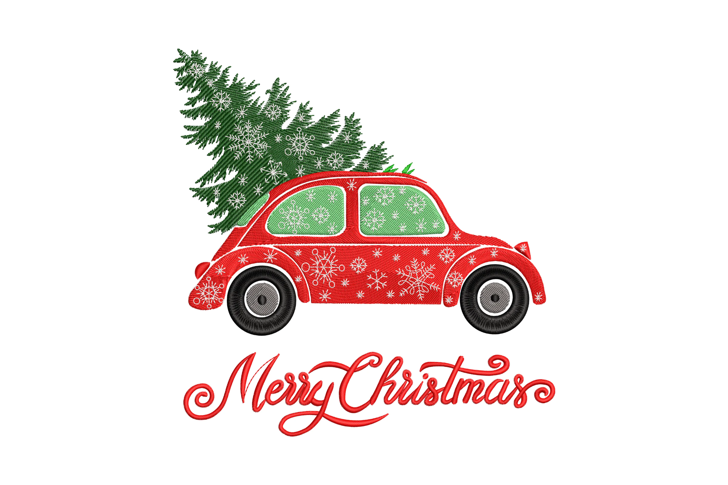 Christmas Car with Tree Embroidery Design