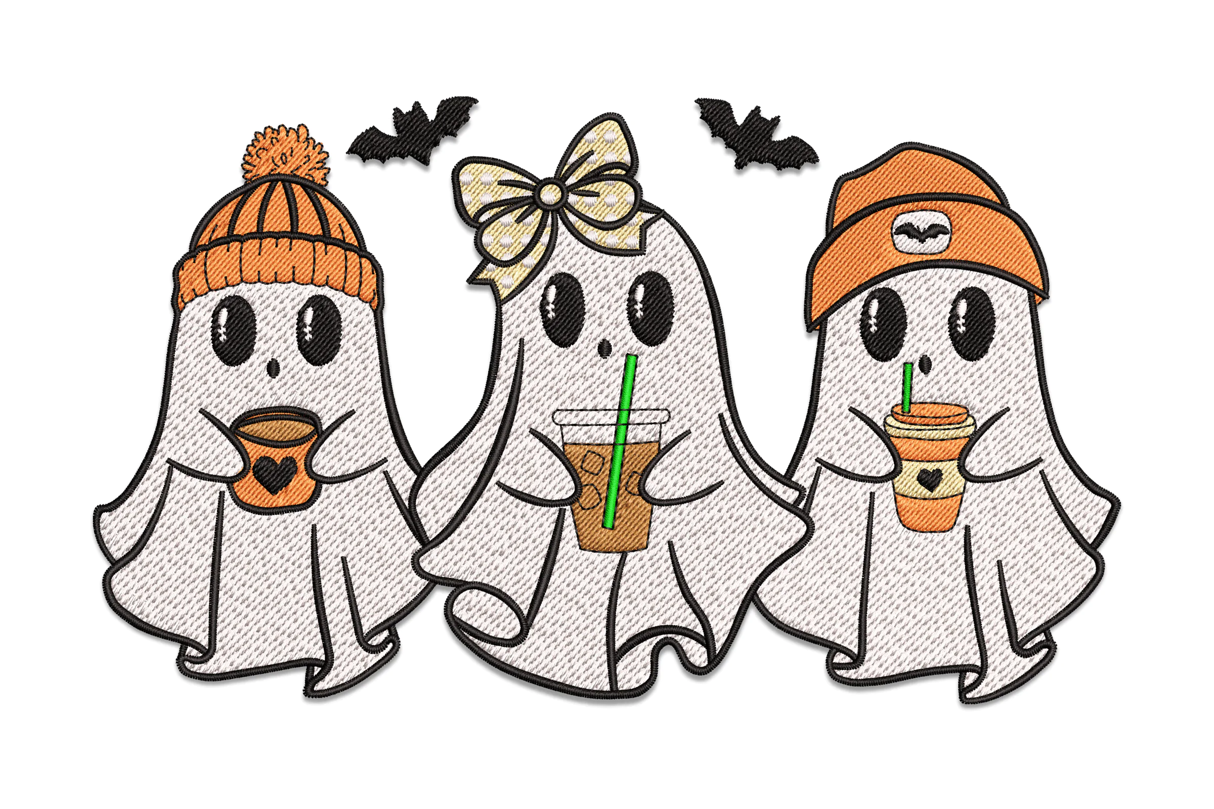 Halloween Ghosts with Coffee Embroidery Design