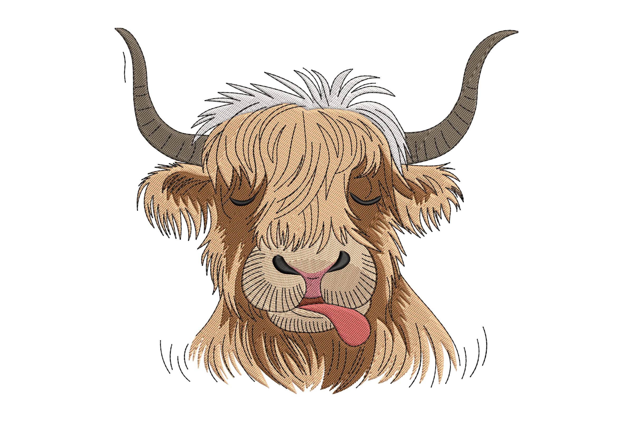 Playful Highland Cow Embroidery Design