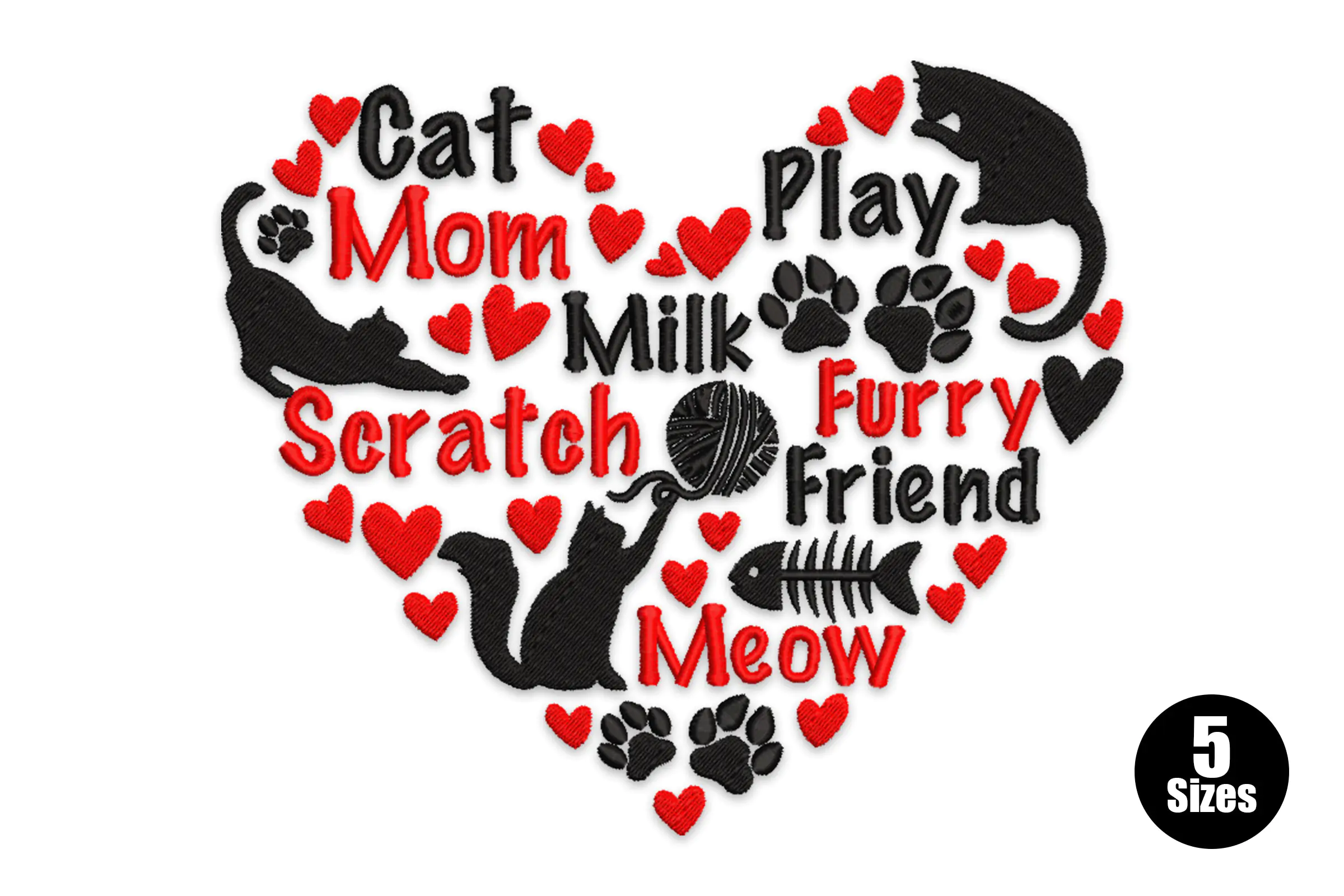 Cat Heart Embroidery Design