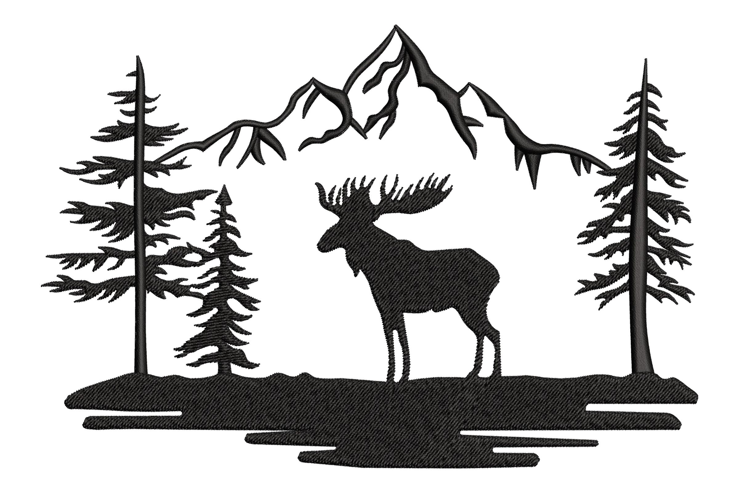 Reindeer in Forest Silhouette Embroidery Design