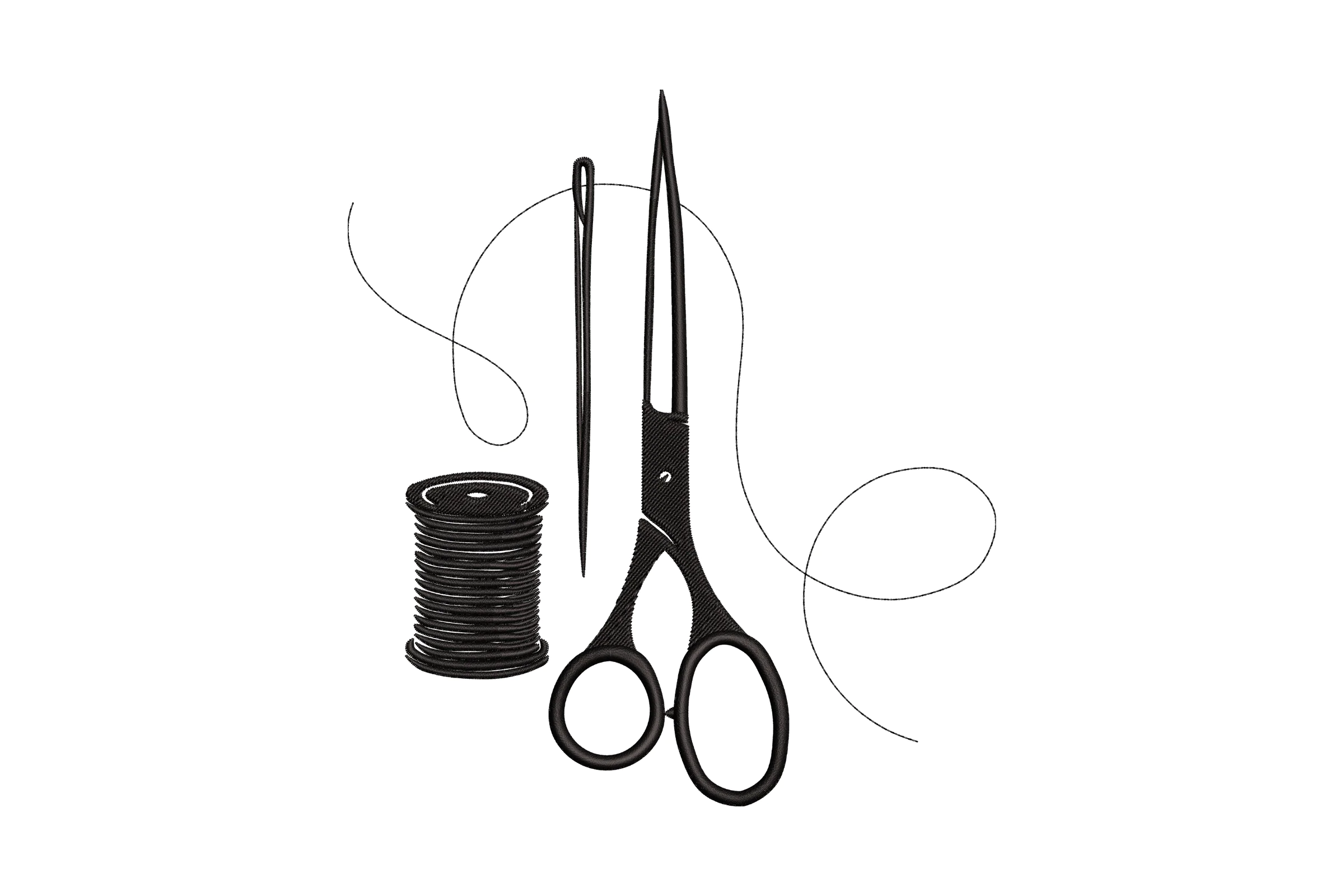 Scissors, Needle, and Thread Embroidery Design