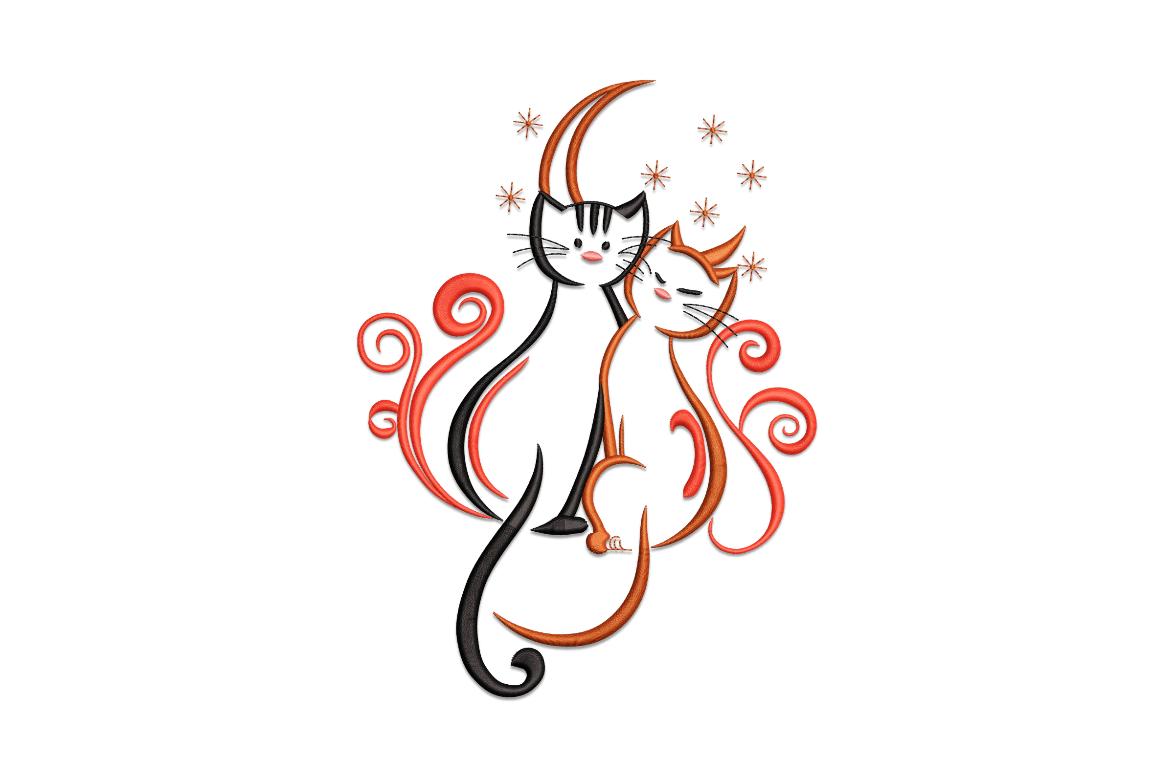 Couple Love Cats Embroidery Design Pattern