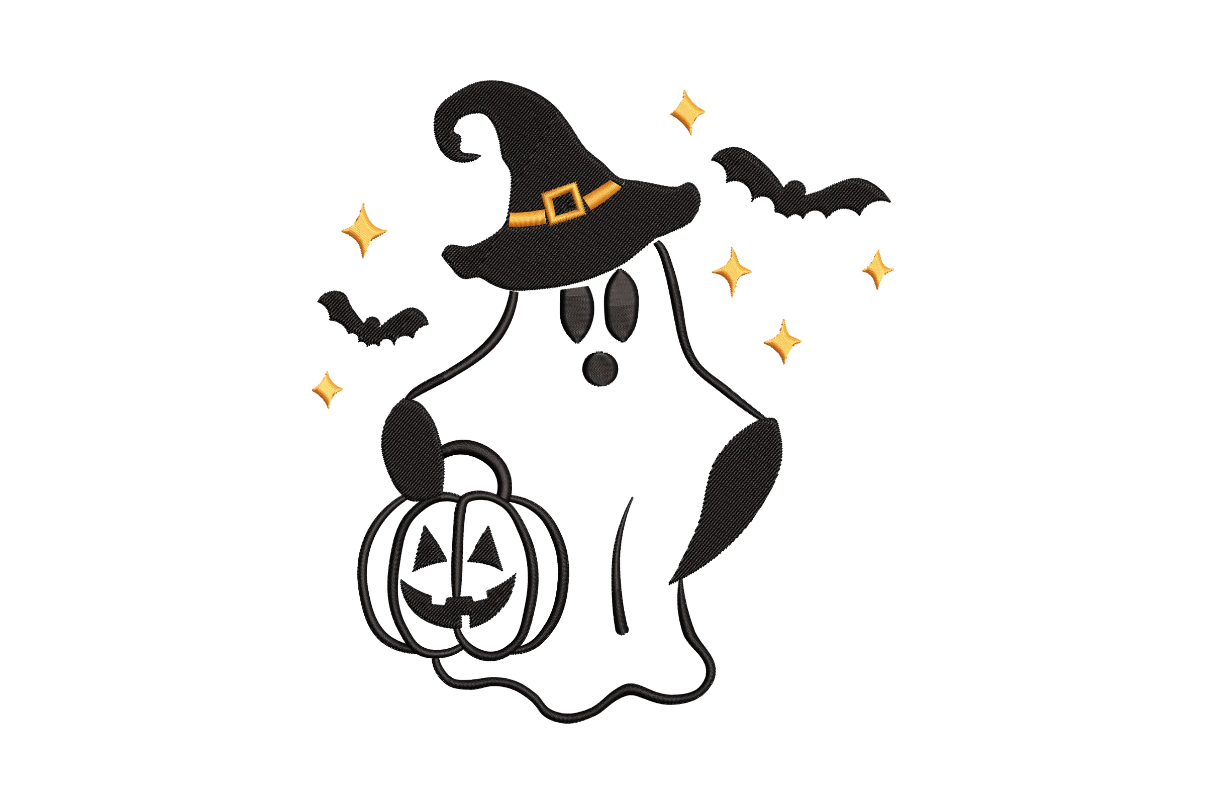 Halloween Ghost with Pumpkin Embroidery Design