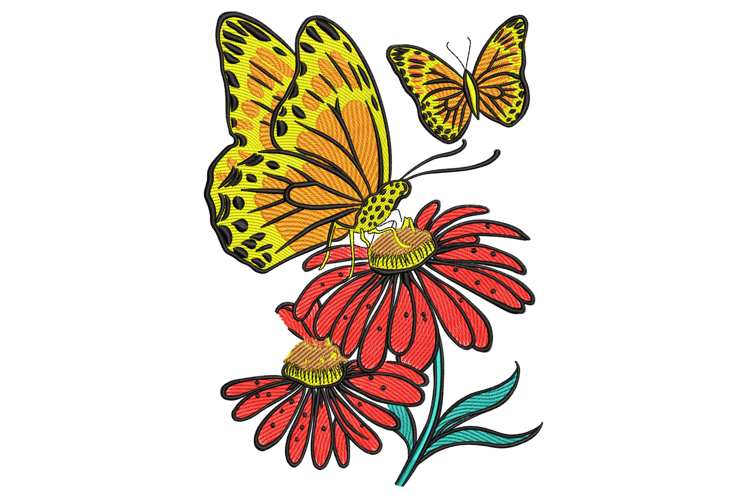 Butterfly and Flower Embroidery Pattern