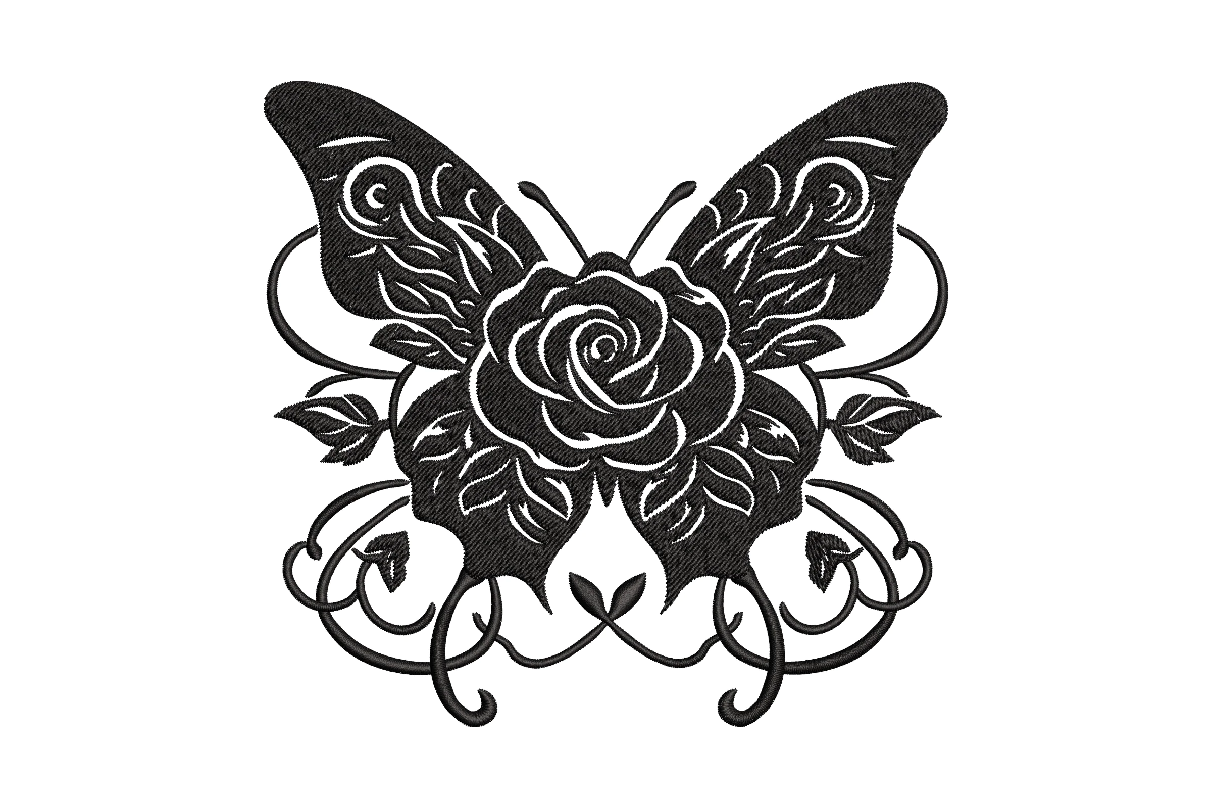 Butterfly and Roses Embroidery Design