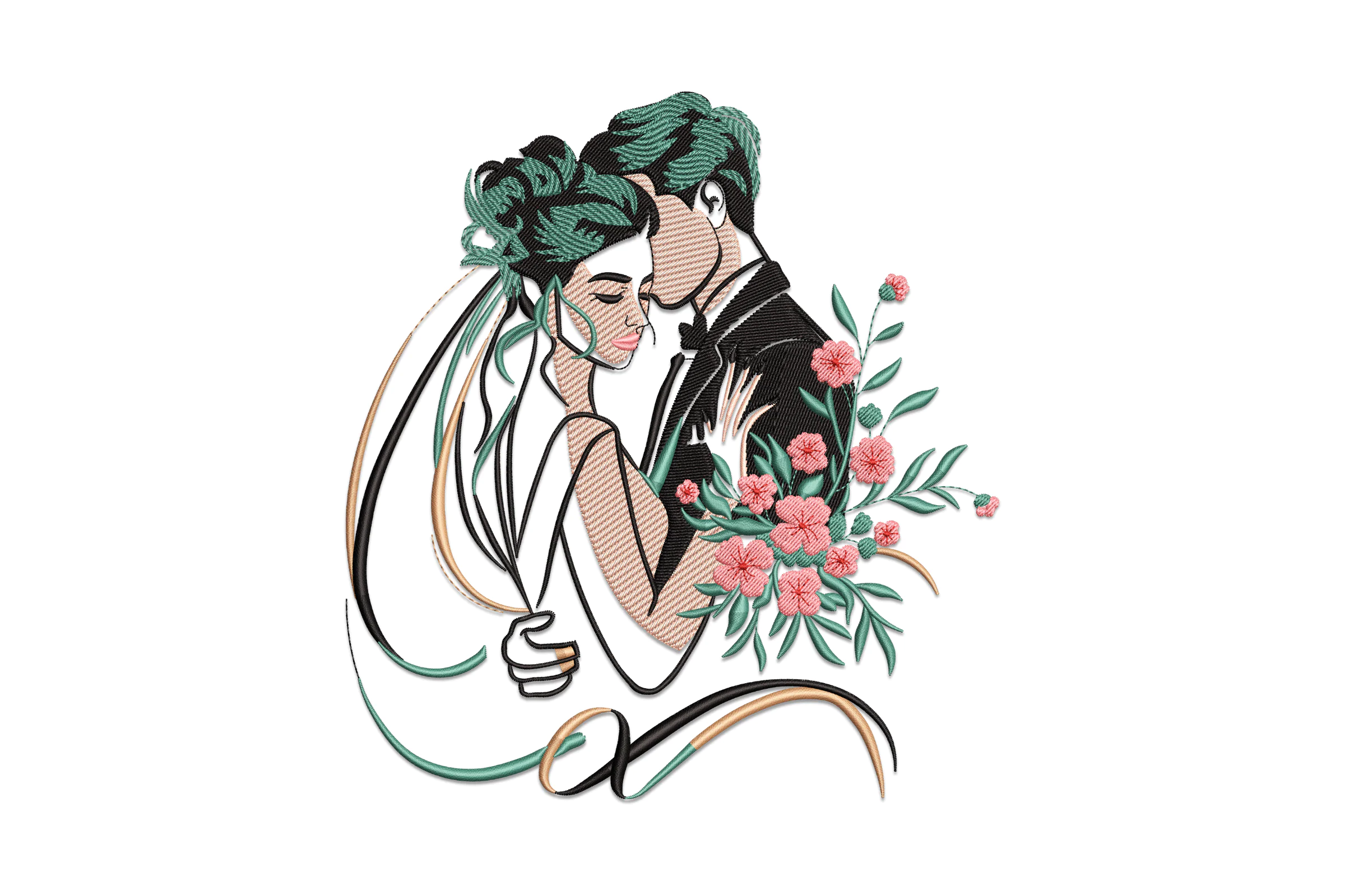 Romantic Wedding Couple Embroidery Design