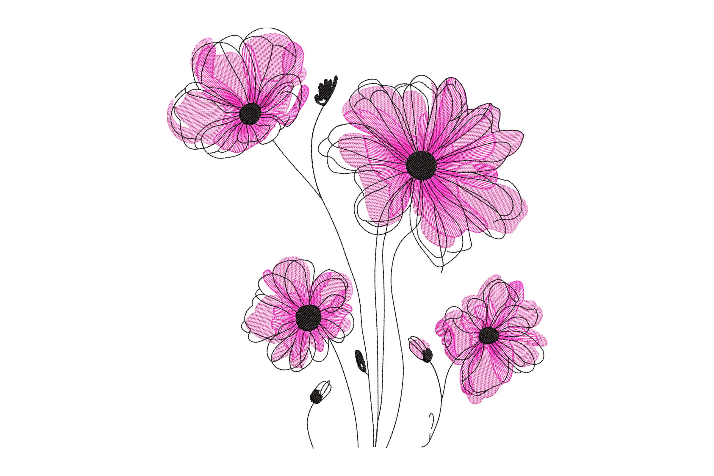 Pink Flowers Embroidery Design