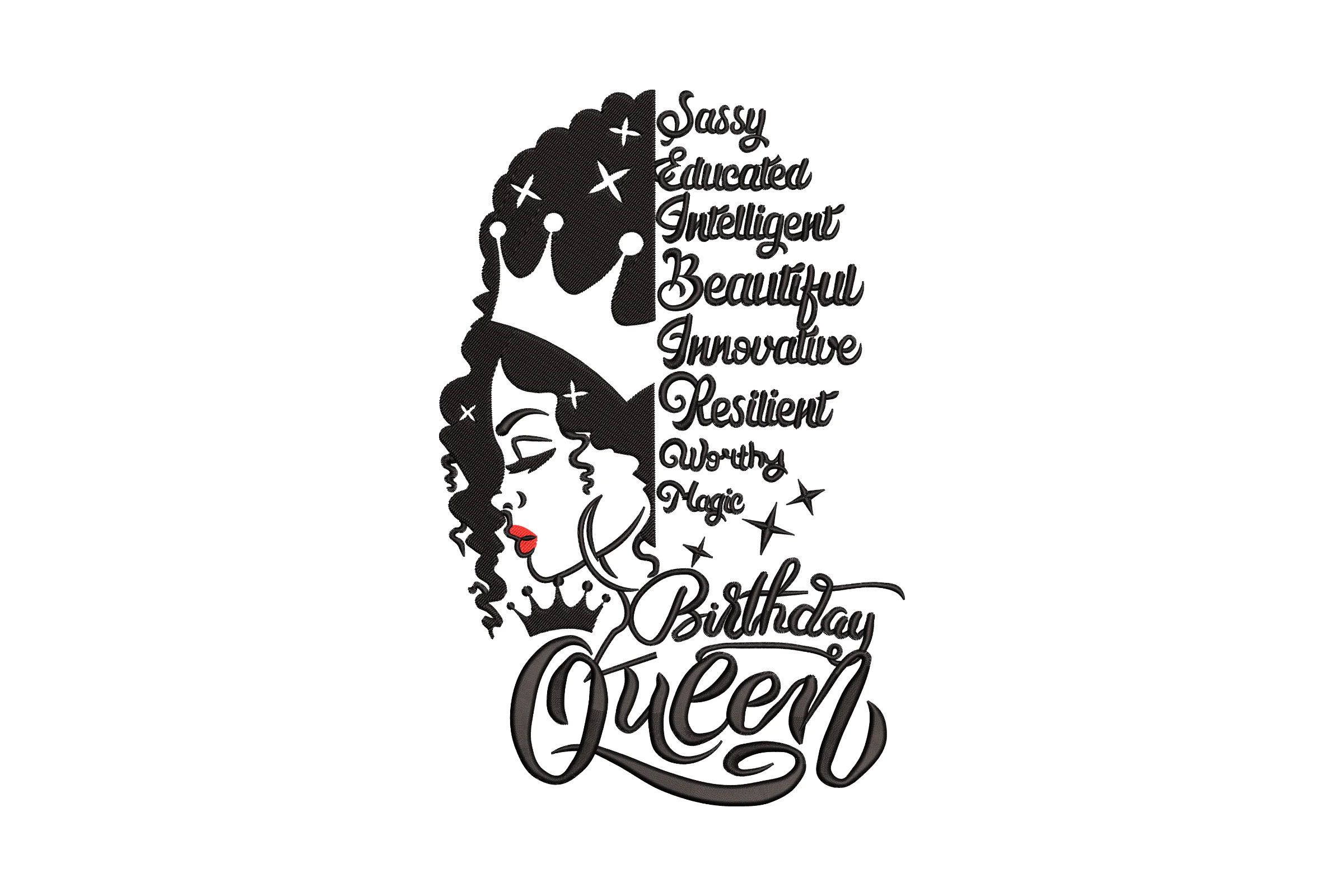 Cute Birthday Queen Embroidery Design