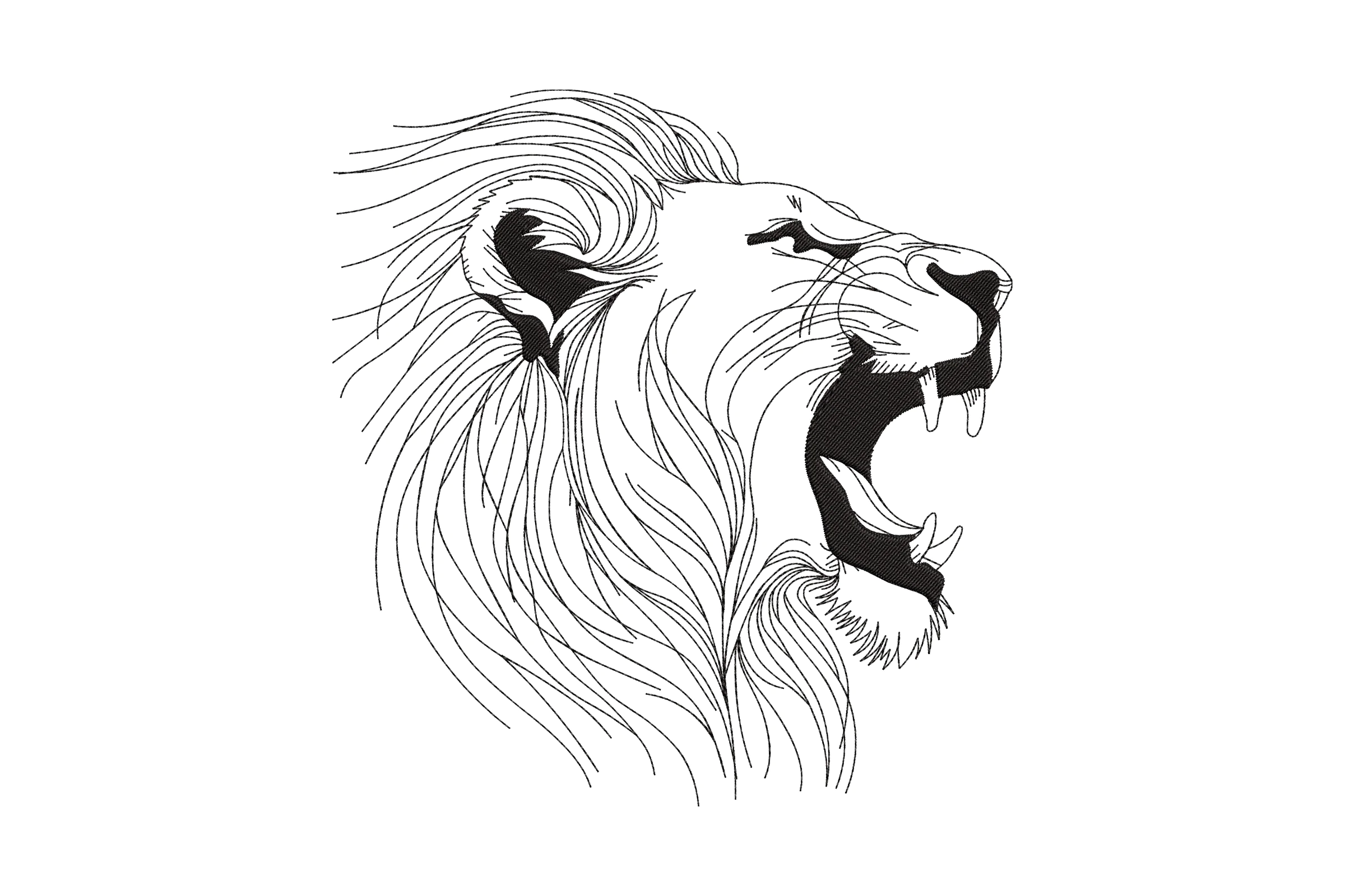 Roaring Lion Line Art Embroidery Design