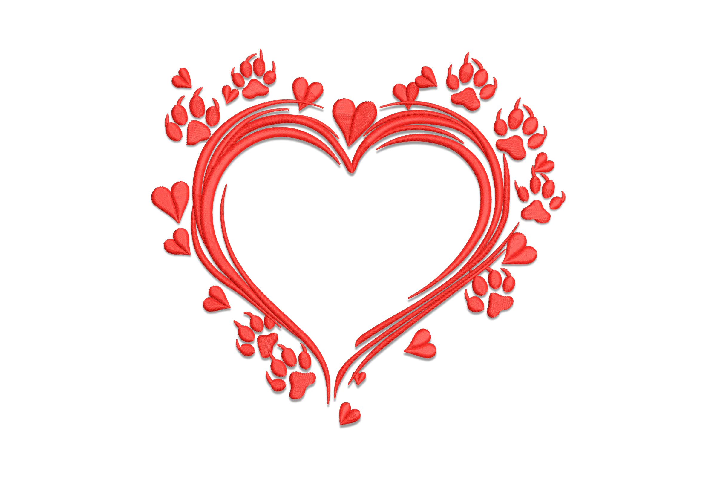 Heart and Paw Prints Embroidery Design