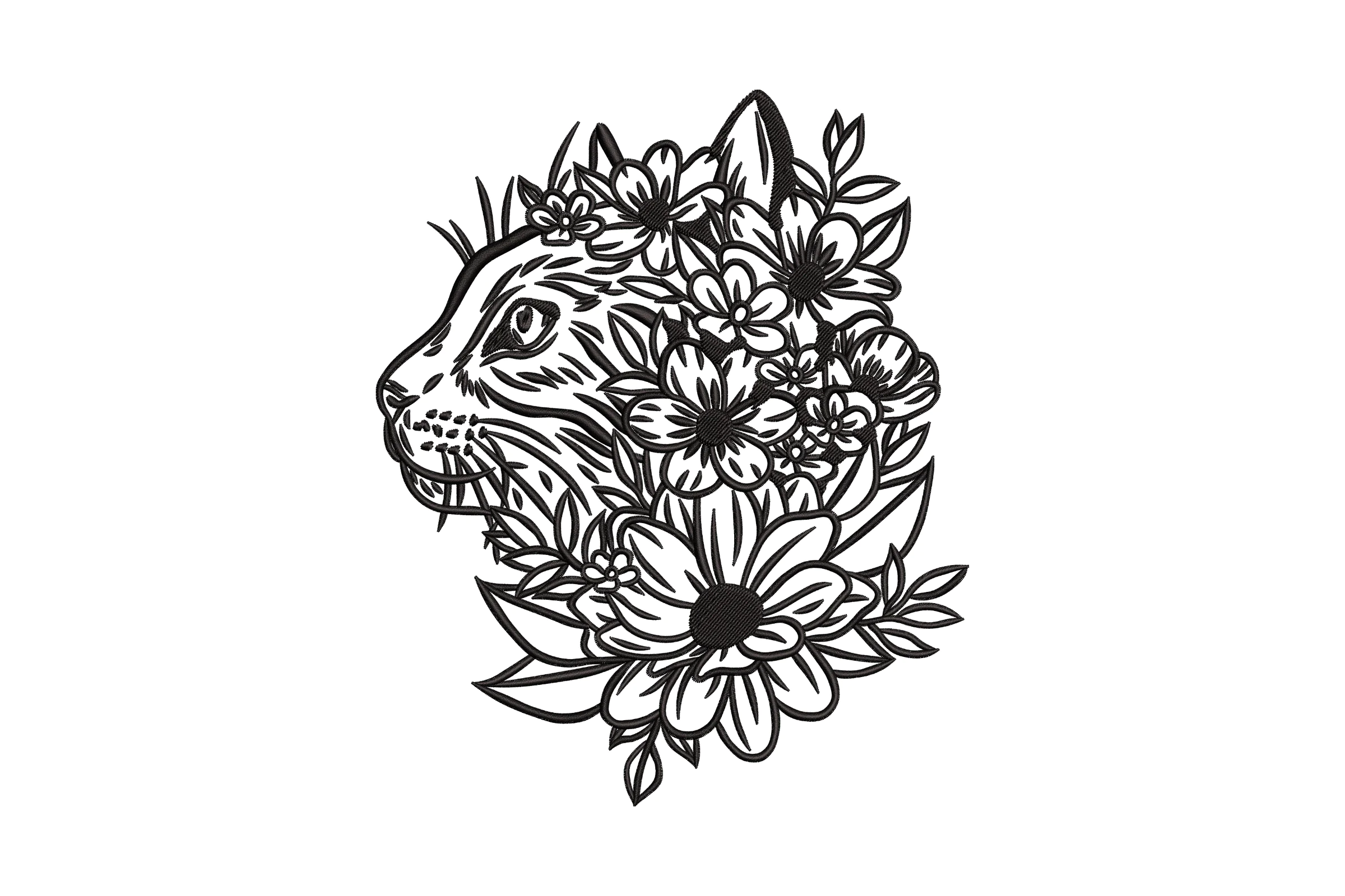 Flower with Cat Embroidery Design