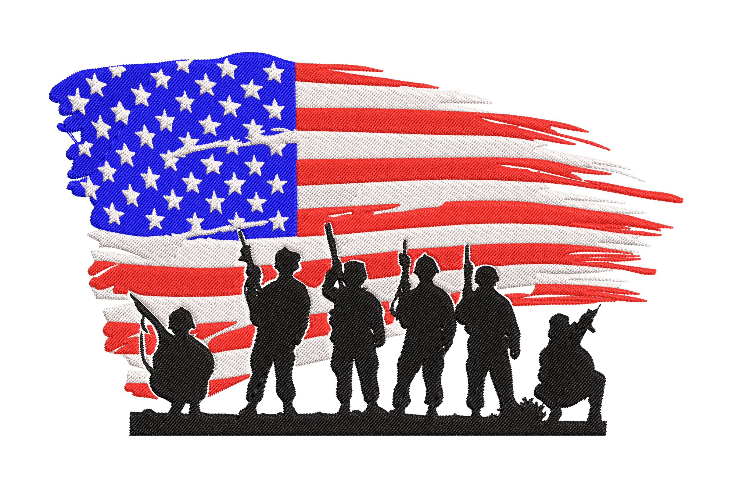 American Soldiers with Flag Embroidery Design