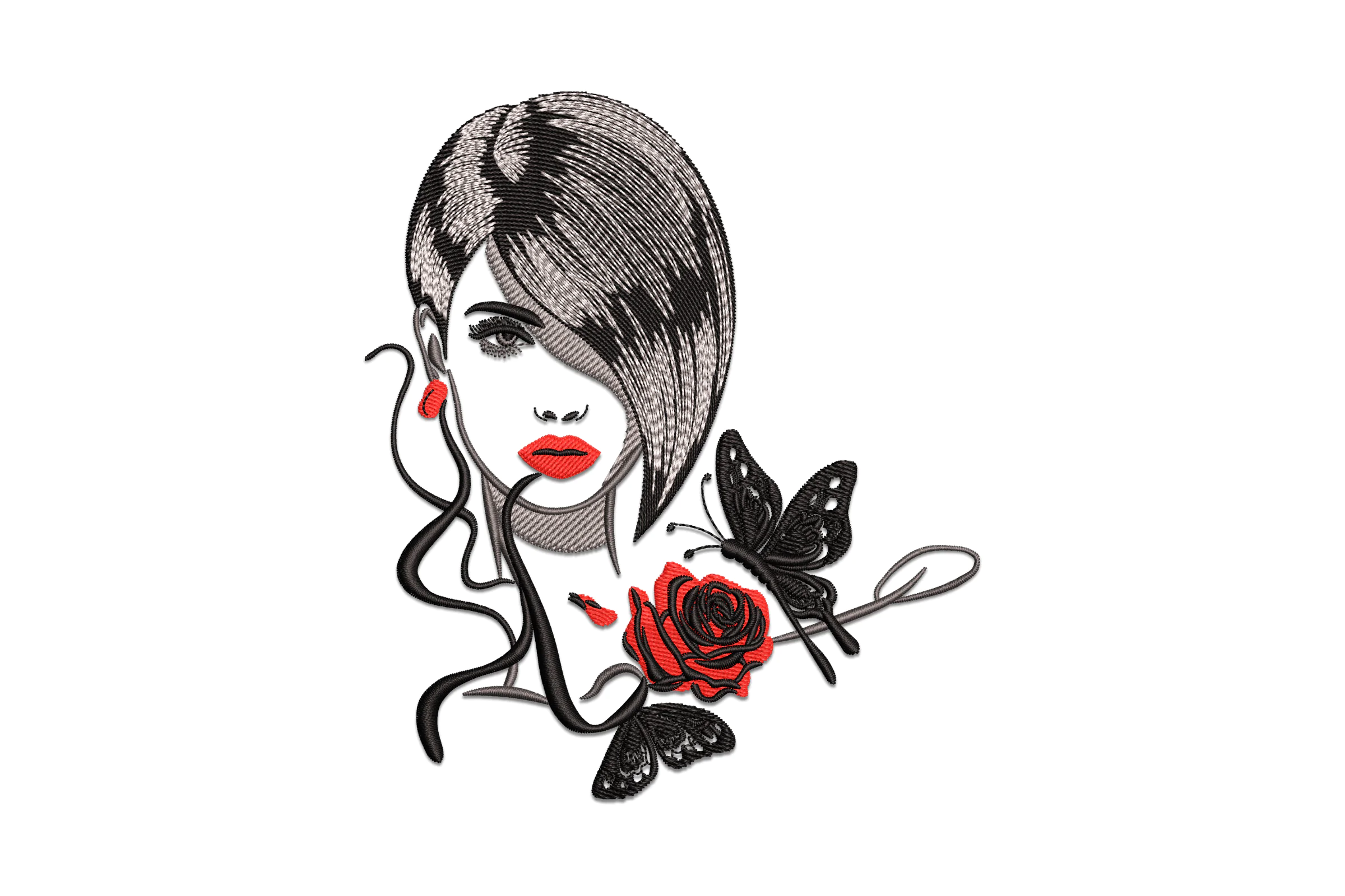 Floral Woman With Butterfly Embroidery Design