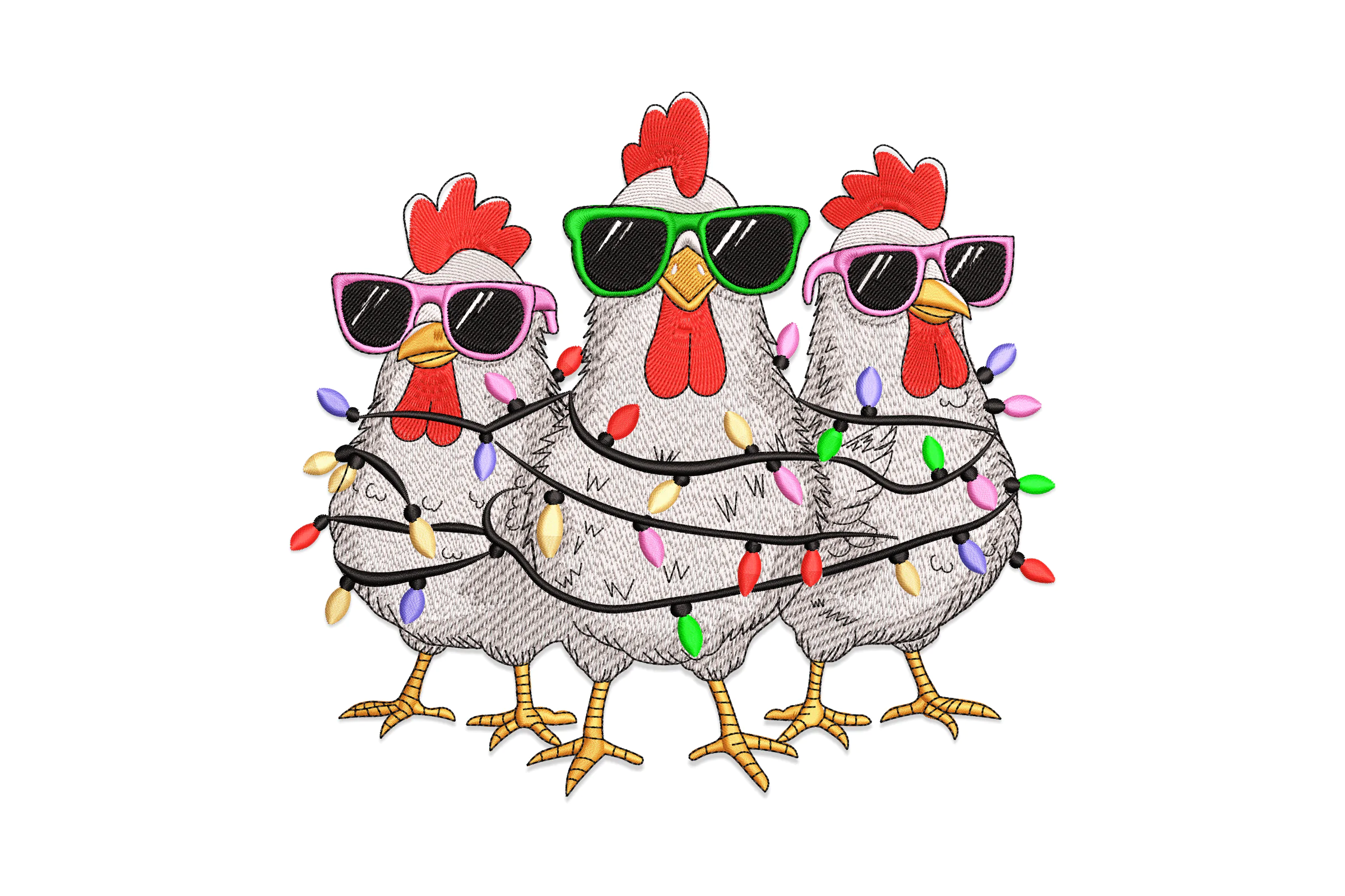 Christmas Lights Chicken Embroidery Design