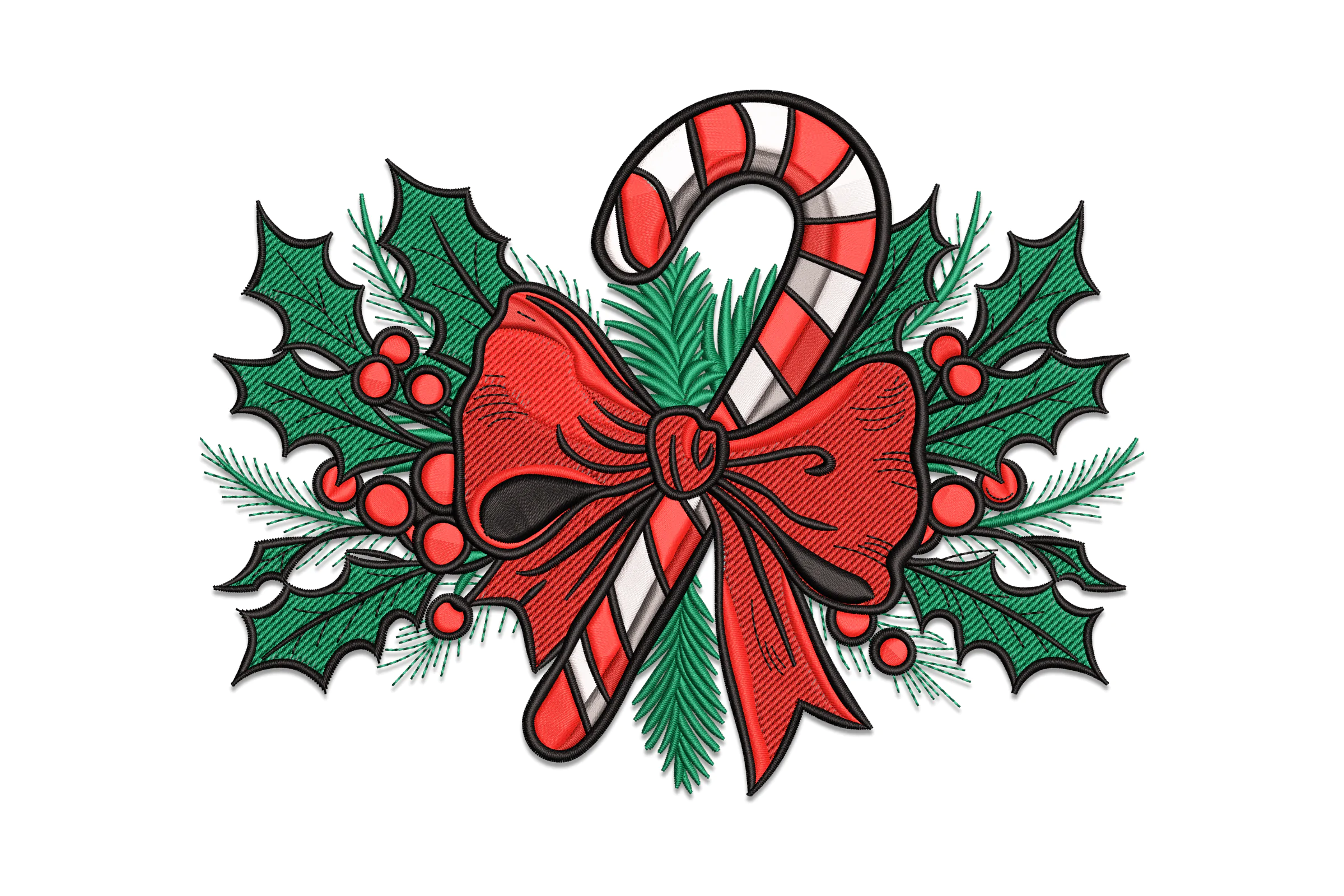 Candy Cane Holly Embroidery Design