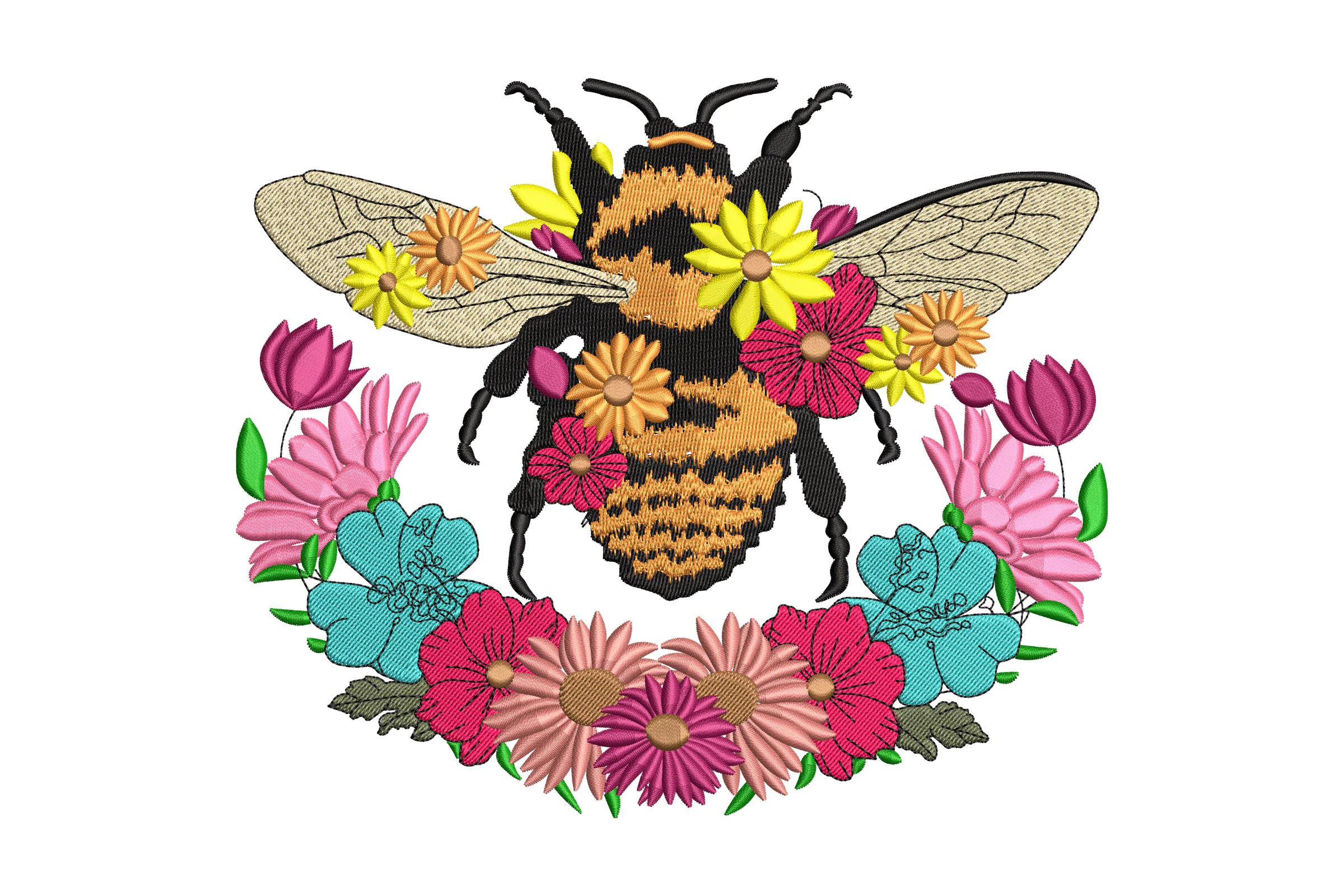 Floral Bumblebee Machine  Embroidery Design