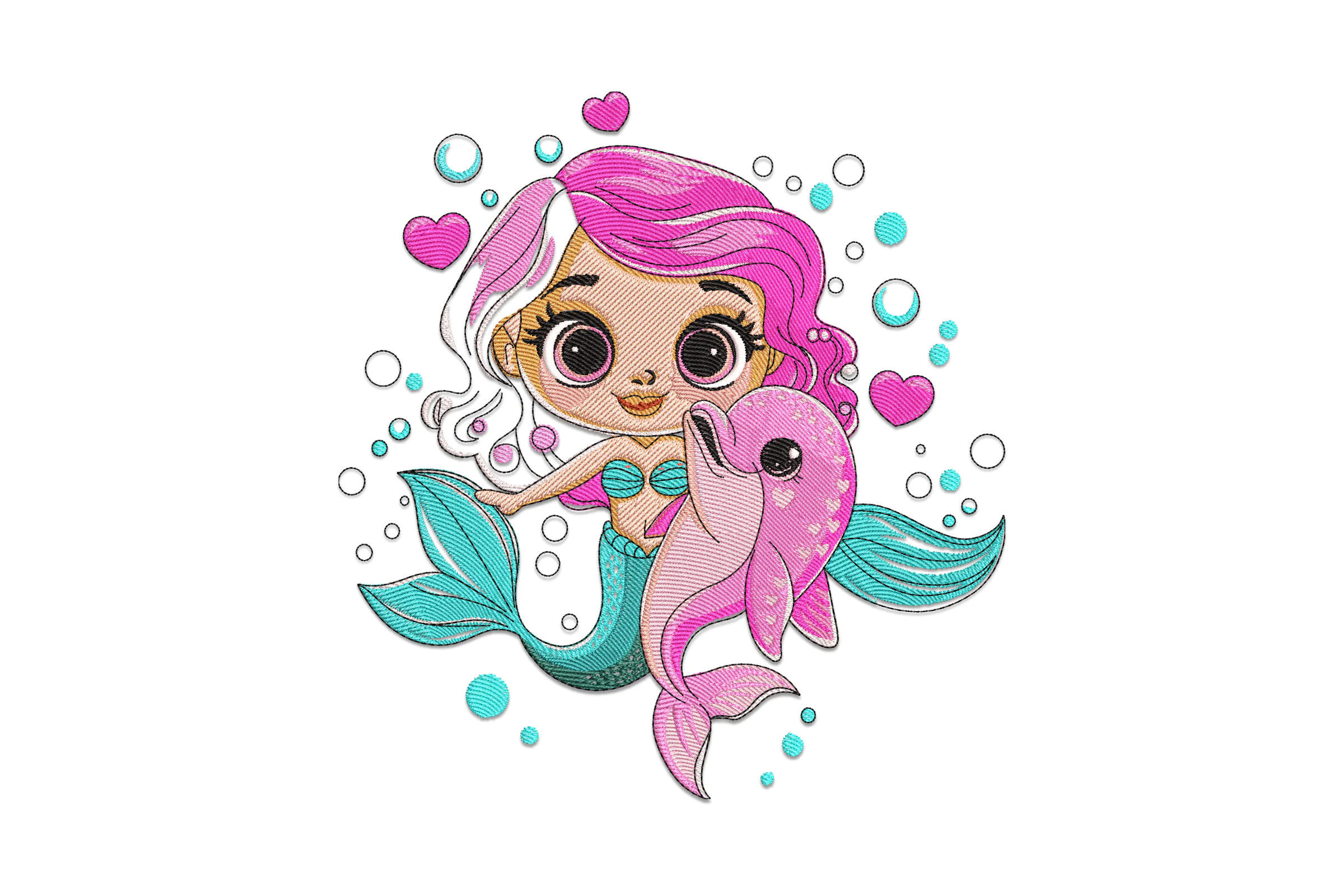 Mermaid With Dolphin Embroidery Design