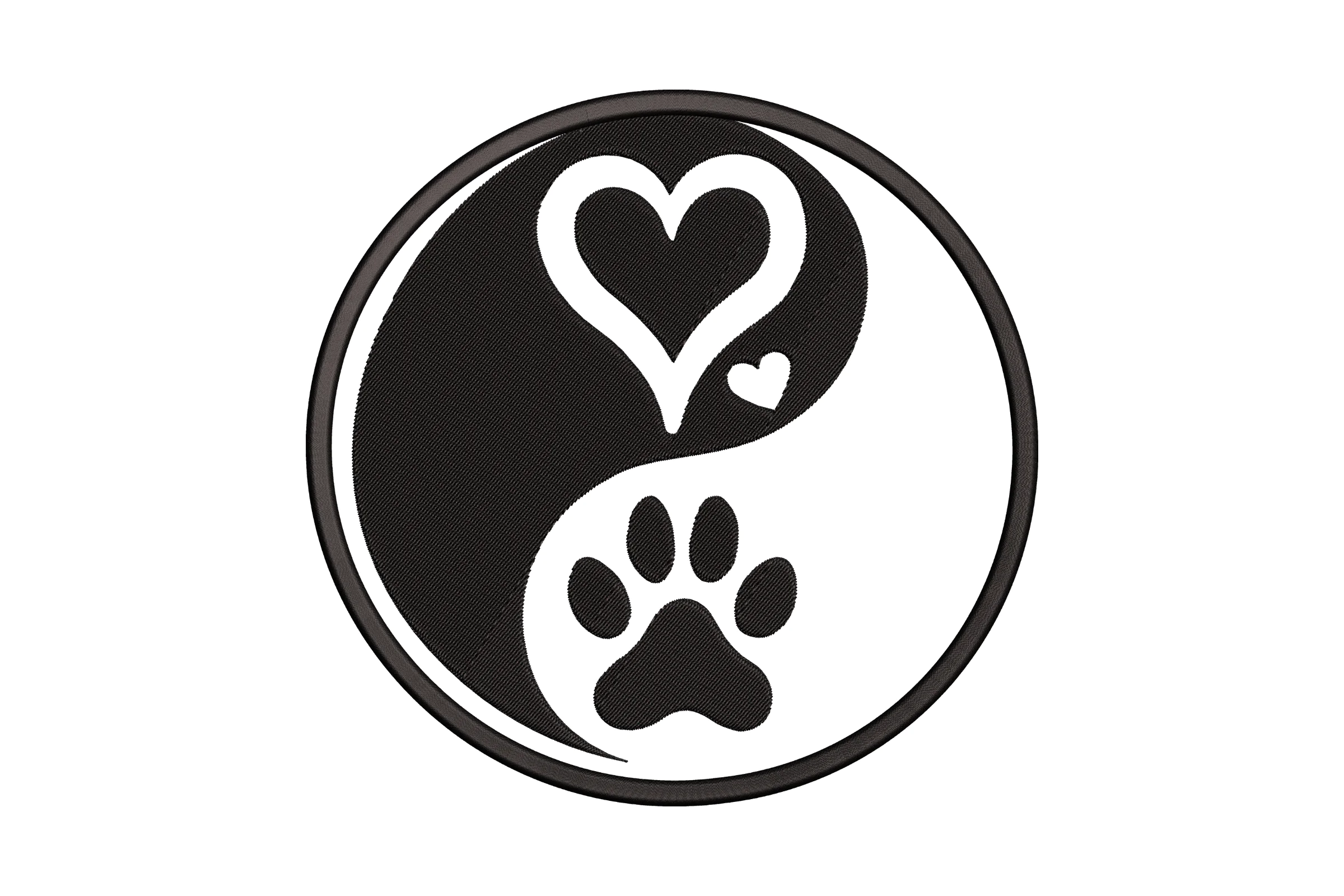 Yin Yang Heart and Paw Embroidery Design