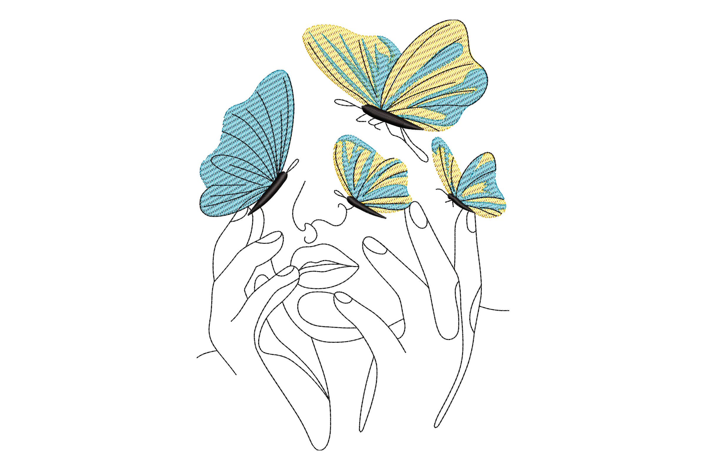 Girl Face Butterfly Embroidery Design