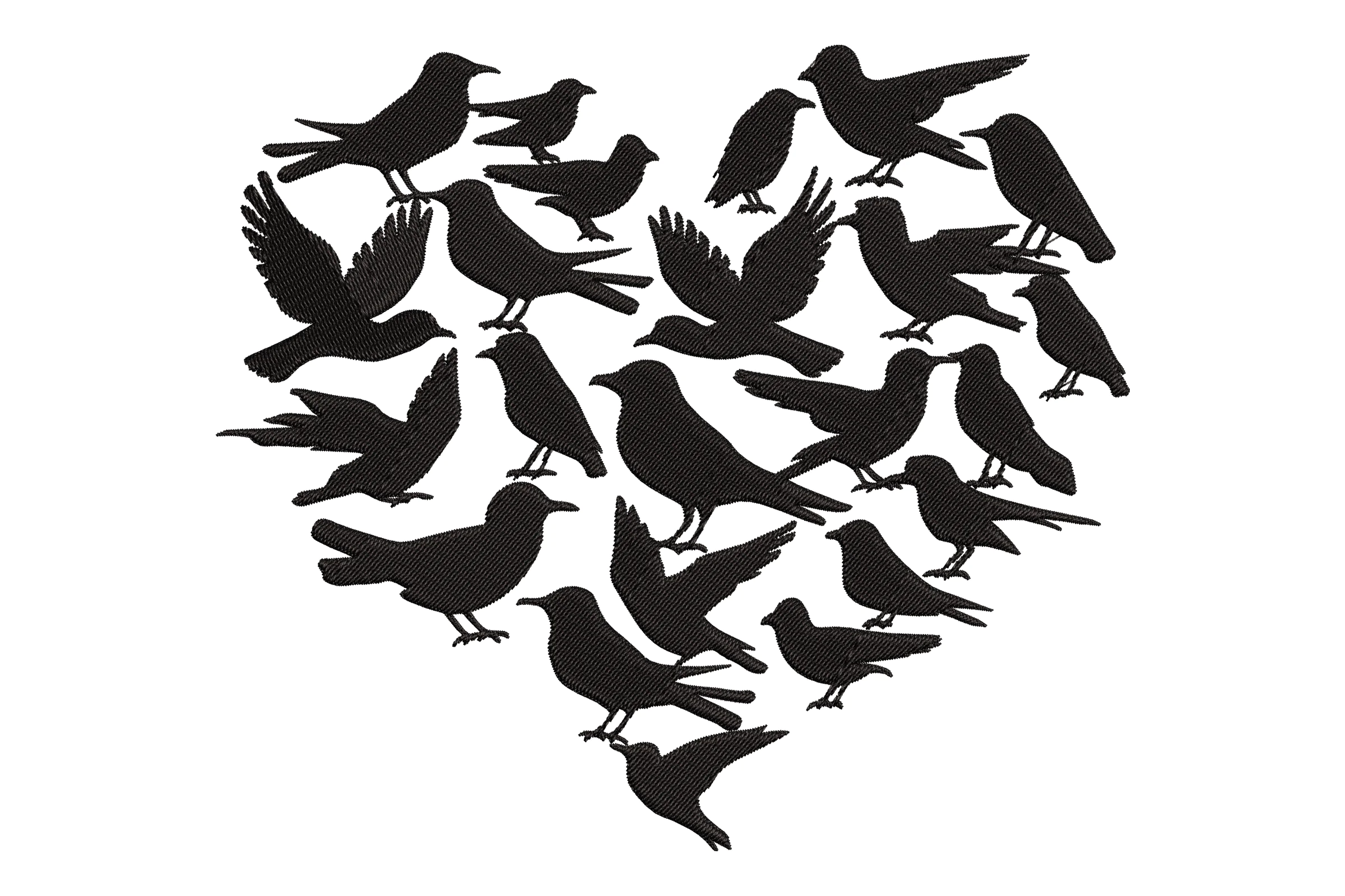 Birds in Heart Shape Embroidery Design