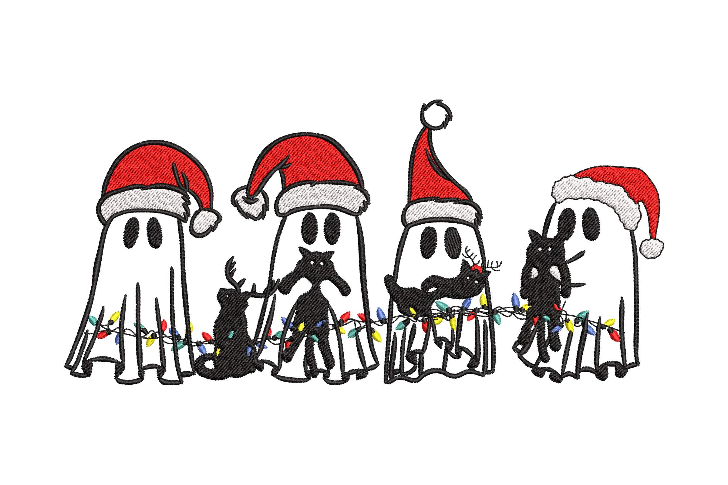 Cute Christmas Ghosts Embroidery Design