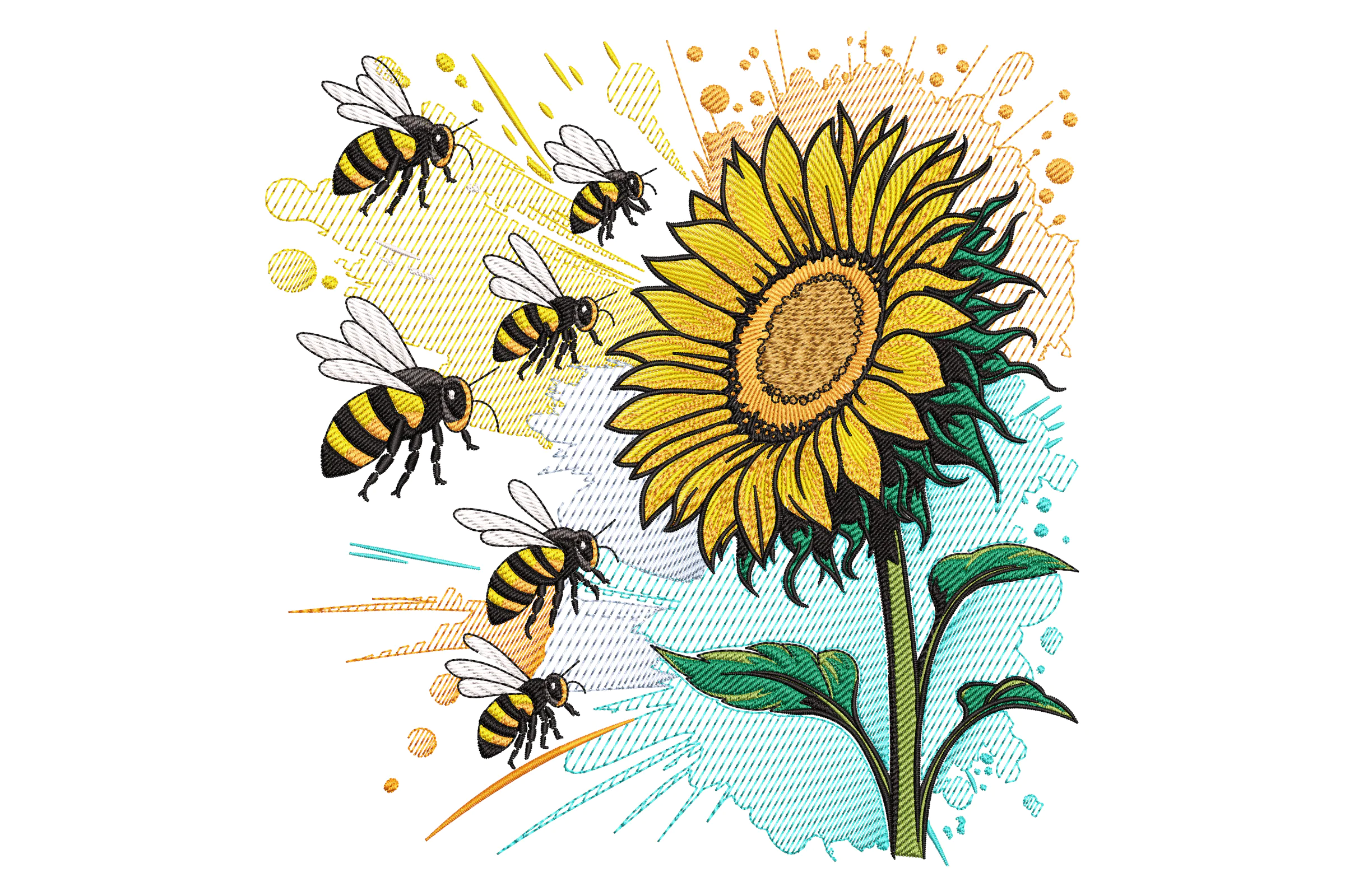 Sunflower & Bees Embroidery Design