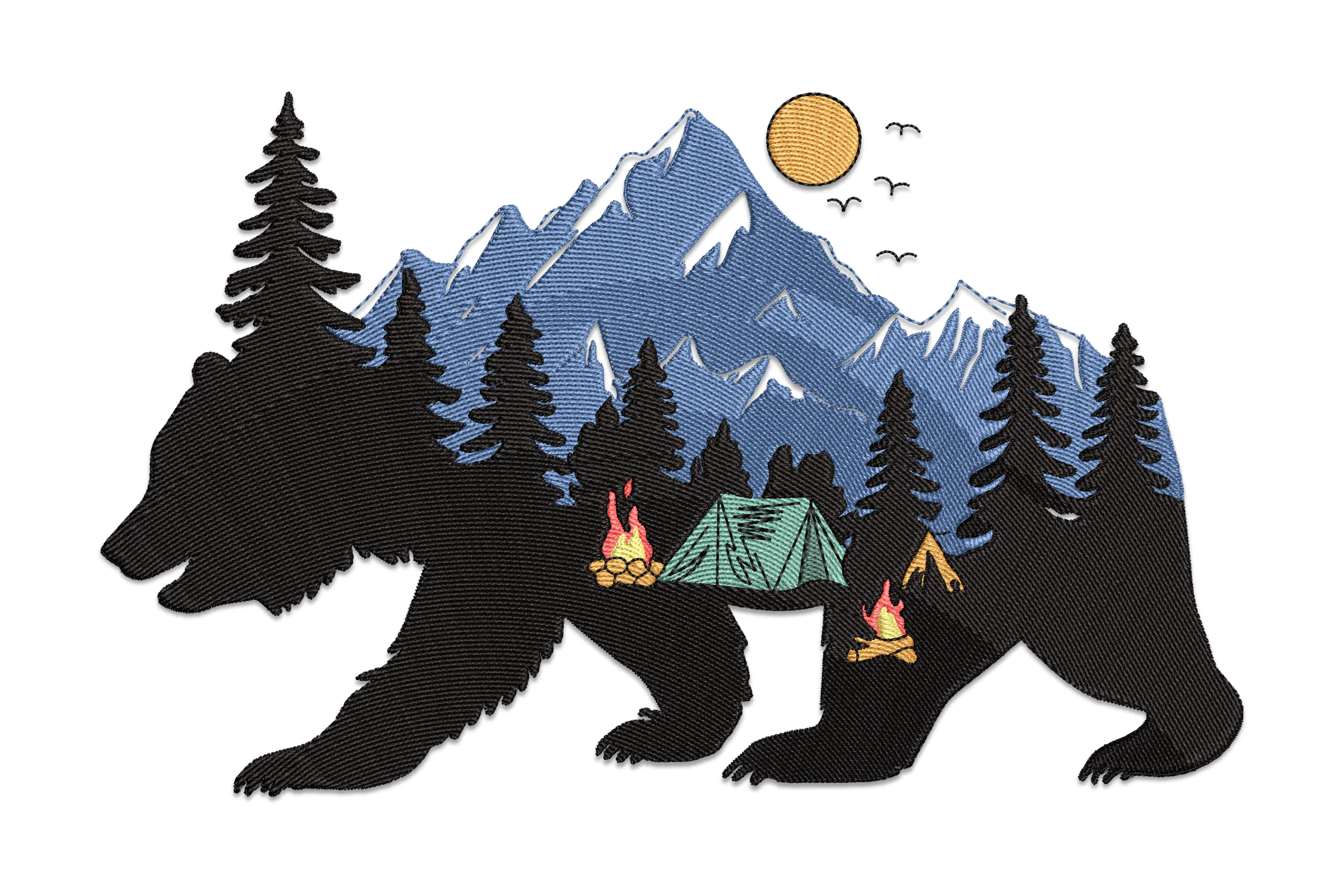 Bear In Pine Forest Embroidery Design