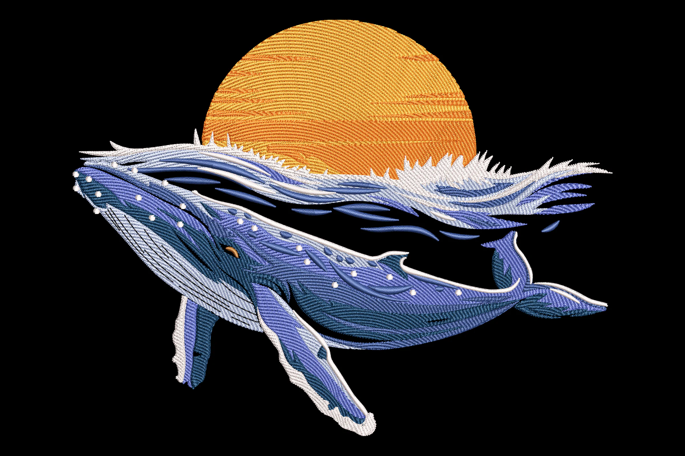Whale with Sunset Embroidery Design