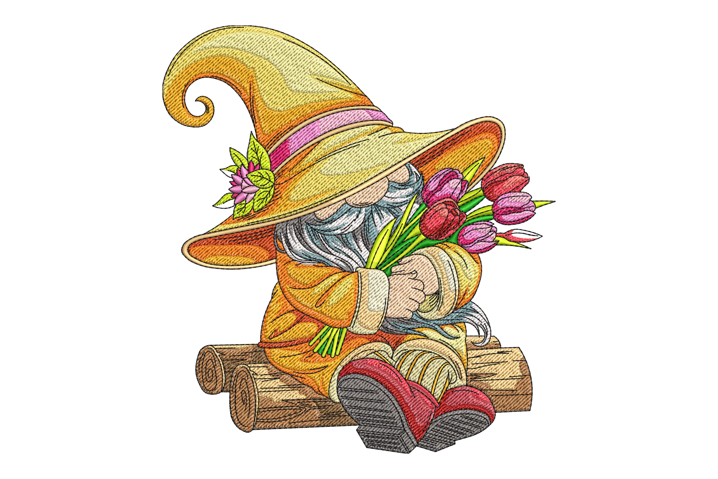Gnome in Flowers Embroidery Design