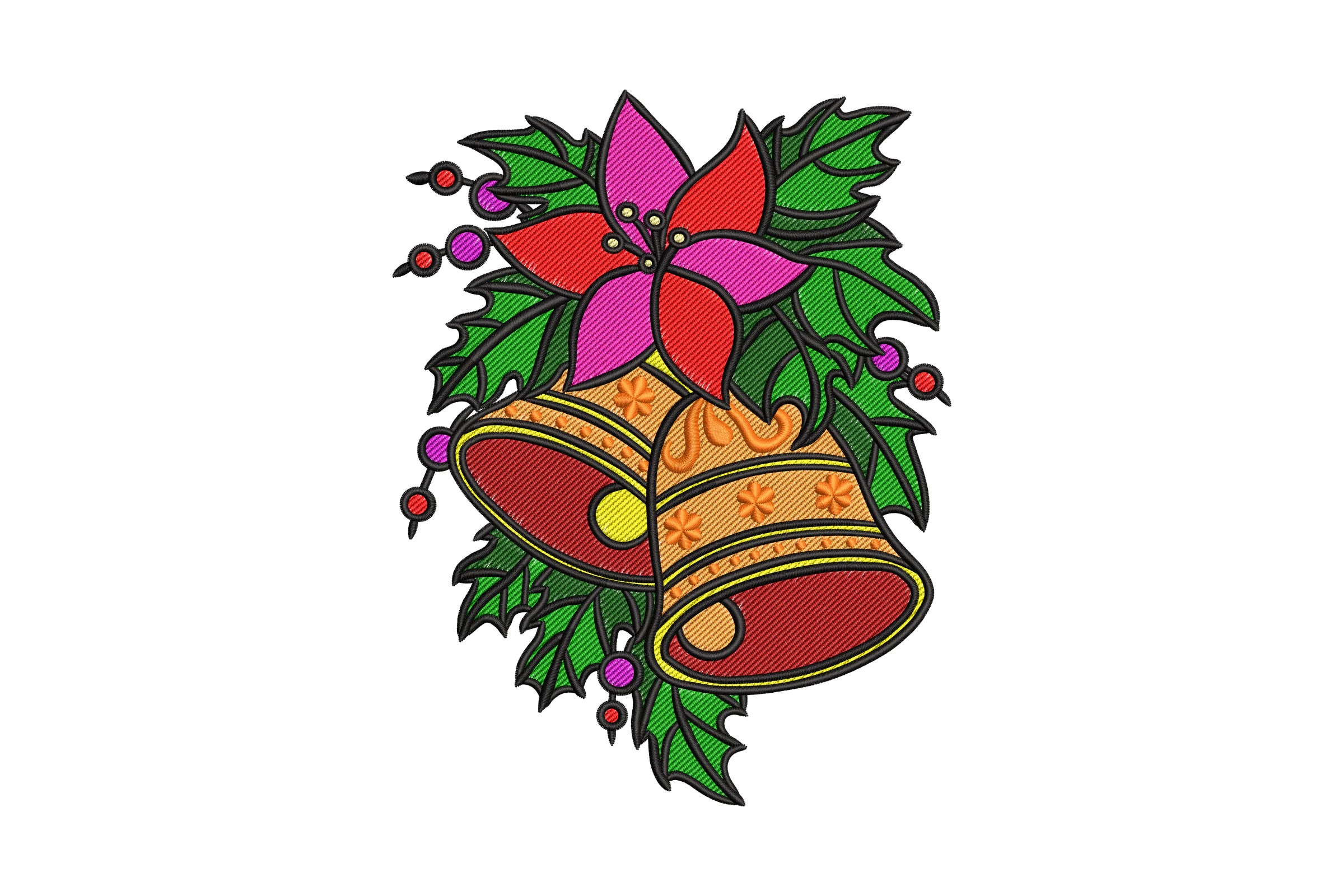 Christmas Holly Bells Embroidery Design