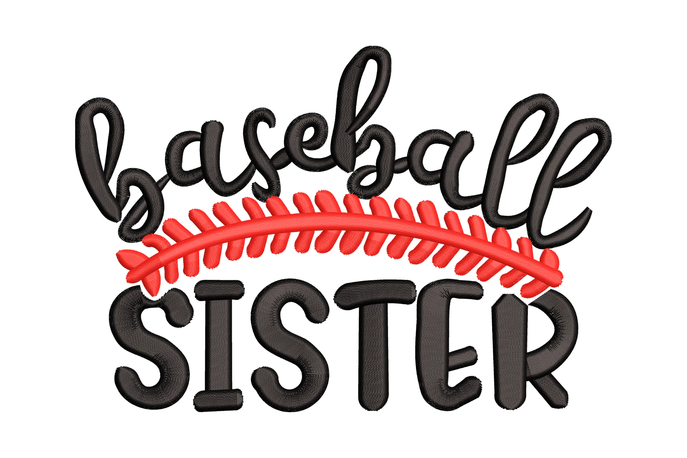 Baseball Sister Embroidery Design with Red Stitching