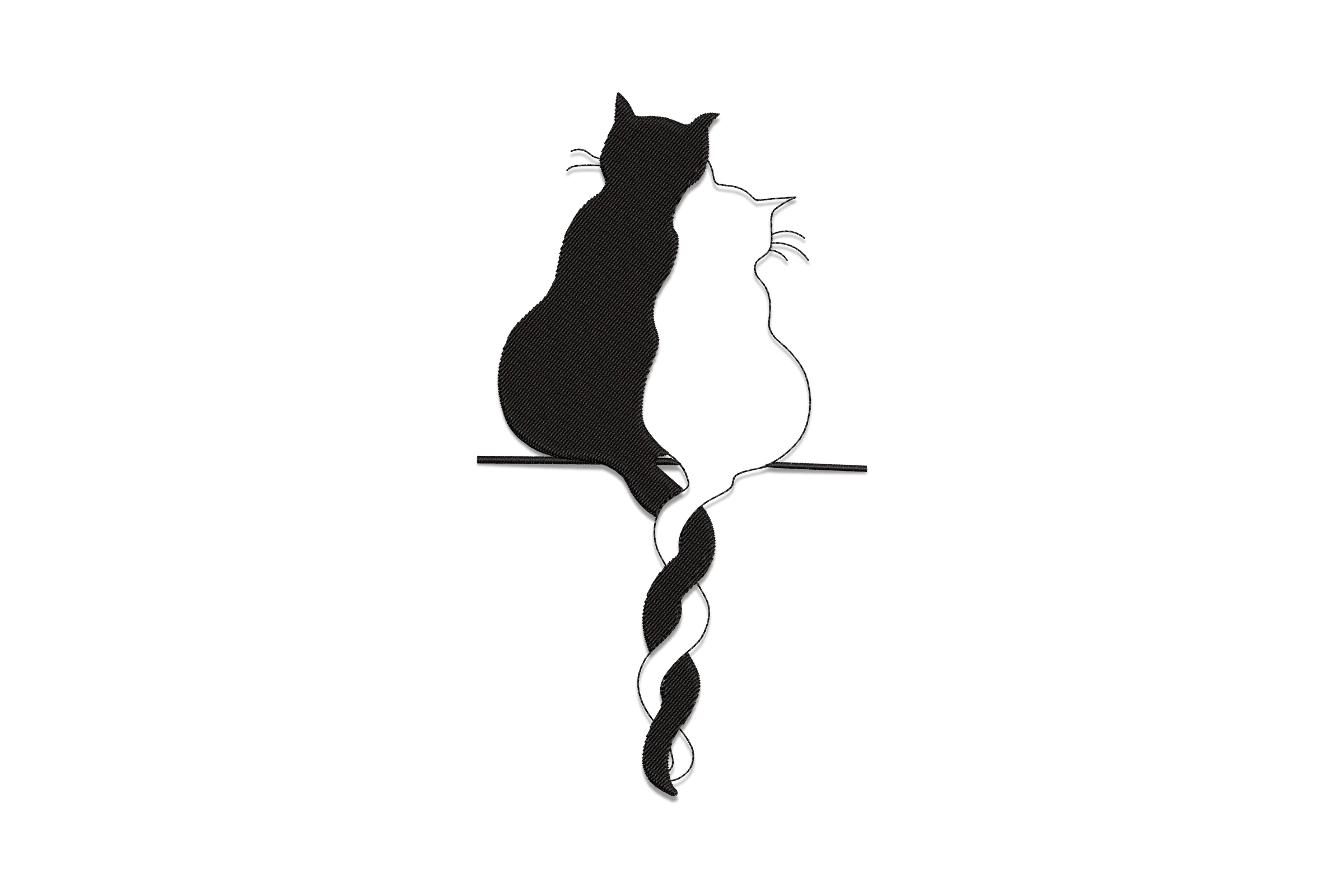 Black and White Cats Sitting Together Embroidery Design