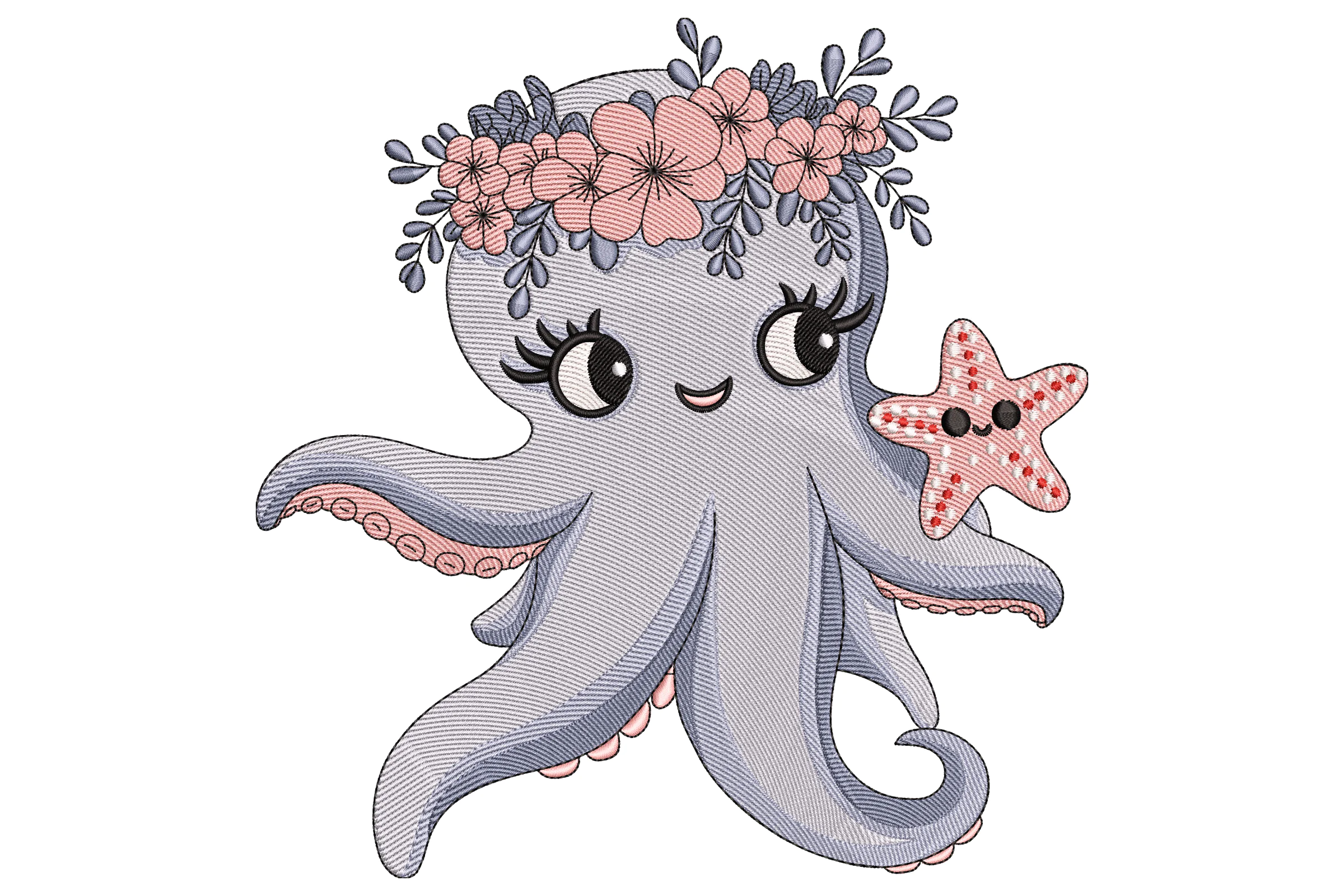Octopus with Starfish Embroidery Design