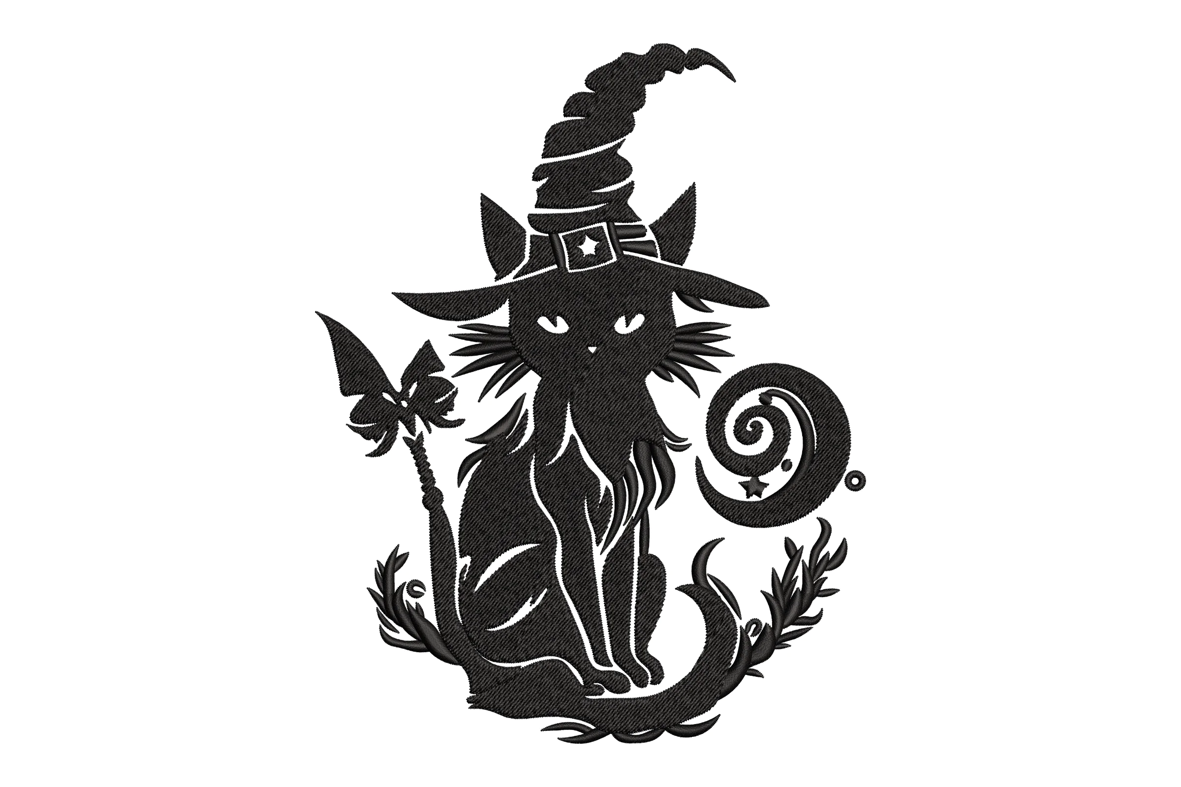 Cute Halloween Cat in Witch Hat Embroidery Design