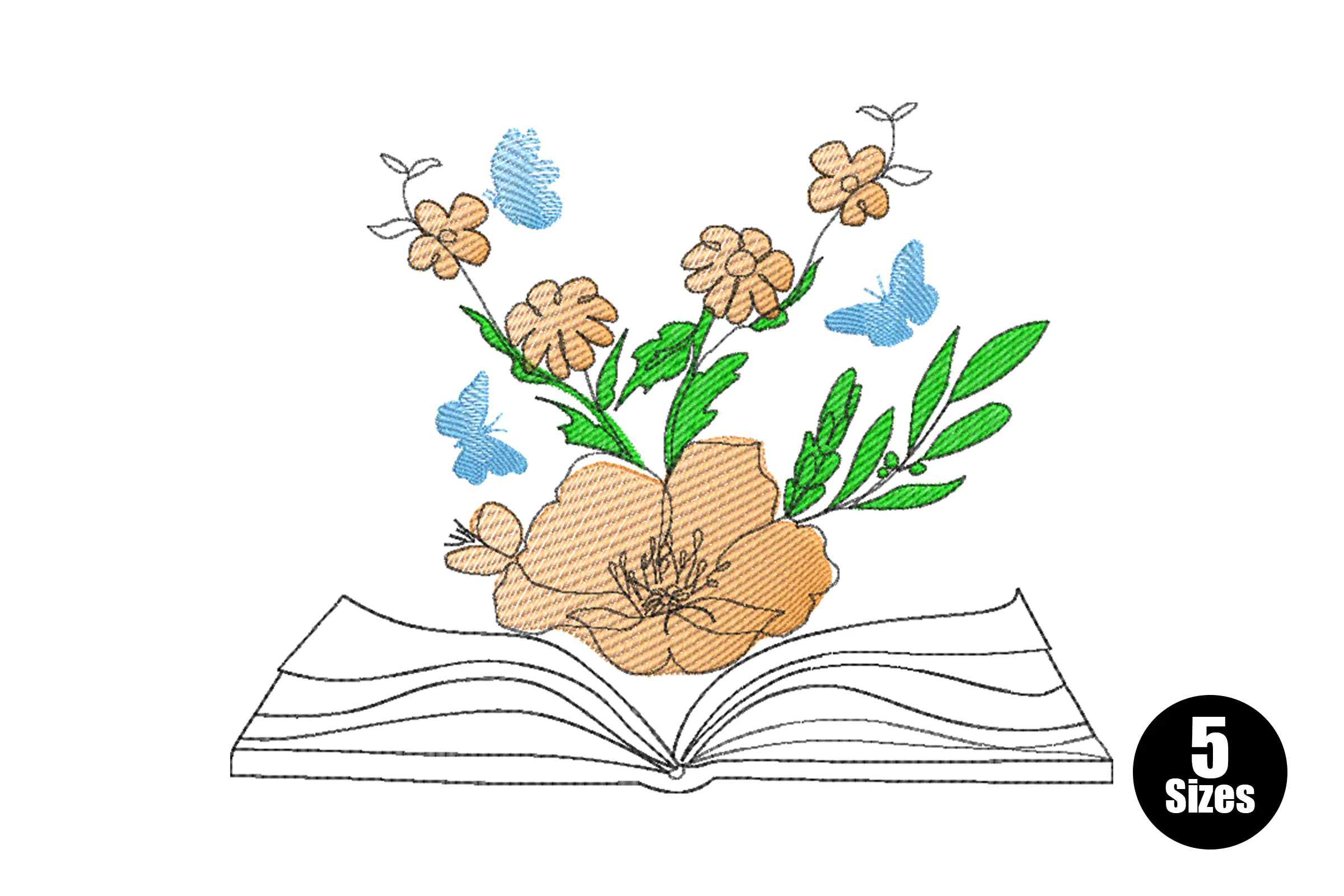 Book with Flowers Embroidery Design