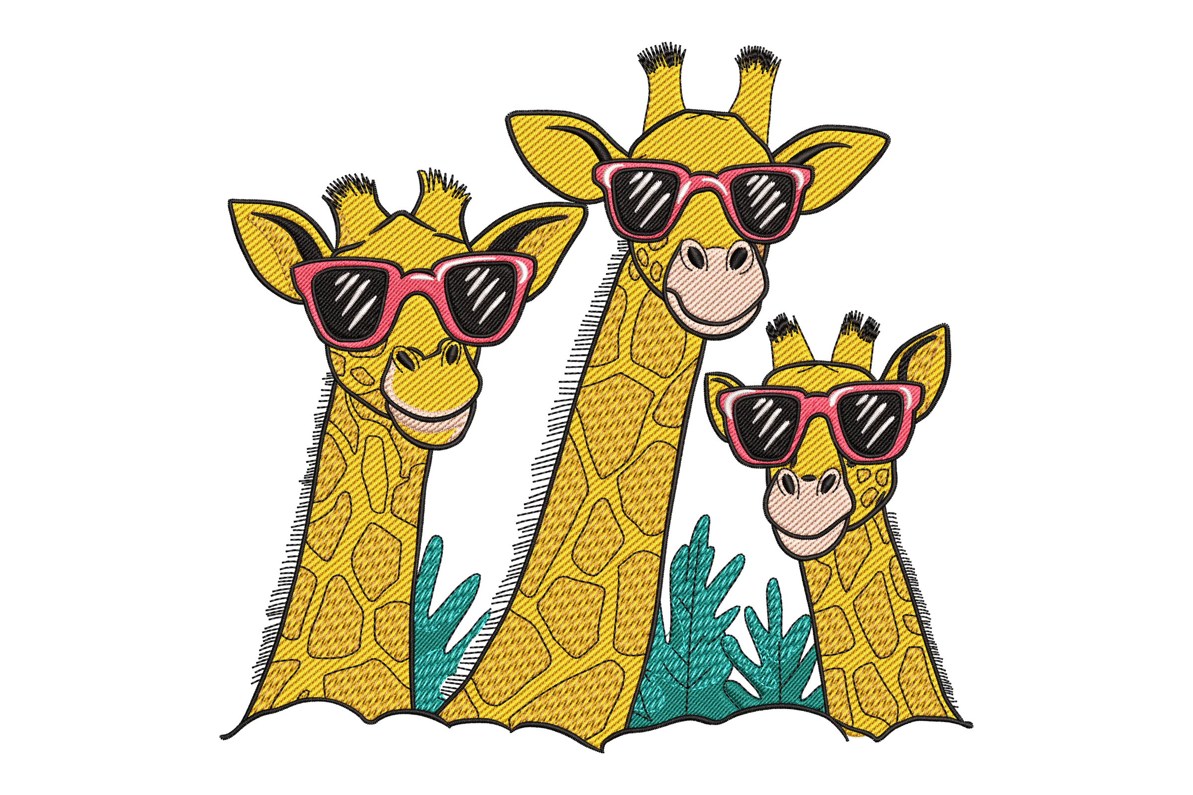 Cool Giraffes with Sunglasses Embroidery Design