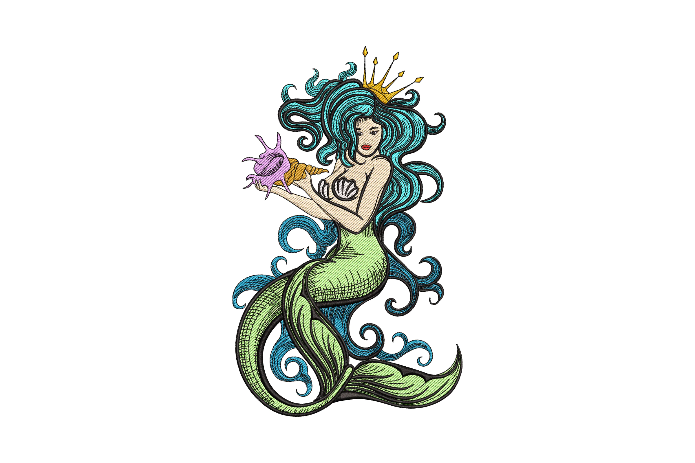 Mermaid Princess with Seashell Crown Embroidery Design