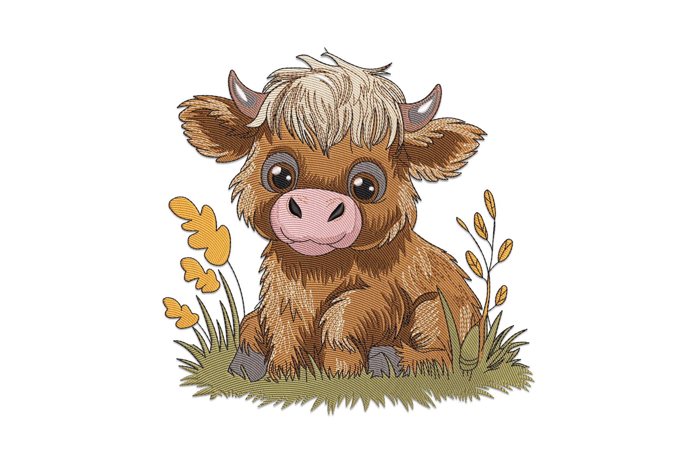 Adorable Highland Cow Embroidery Design
