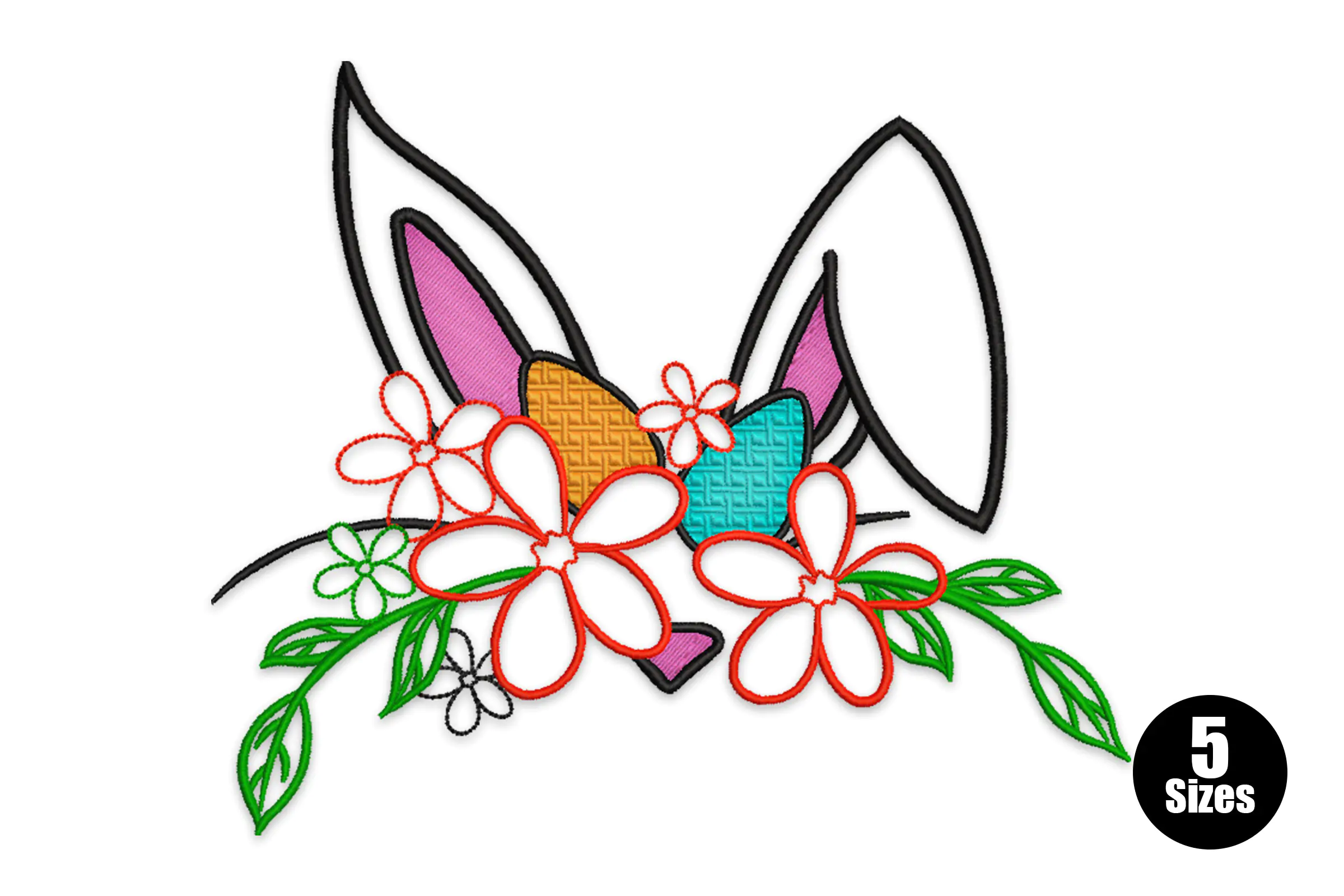 Floral Bunny Ears Embroidery Design File