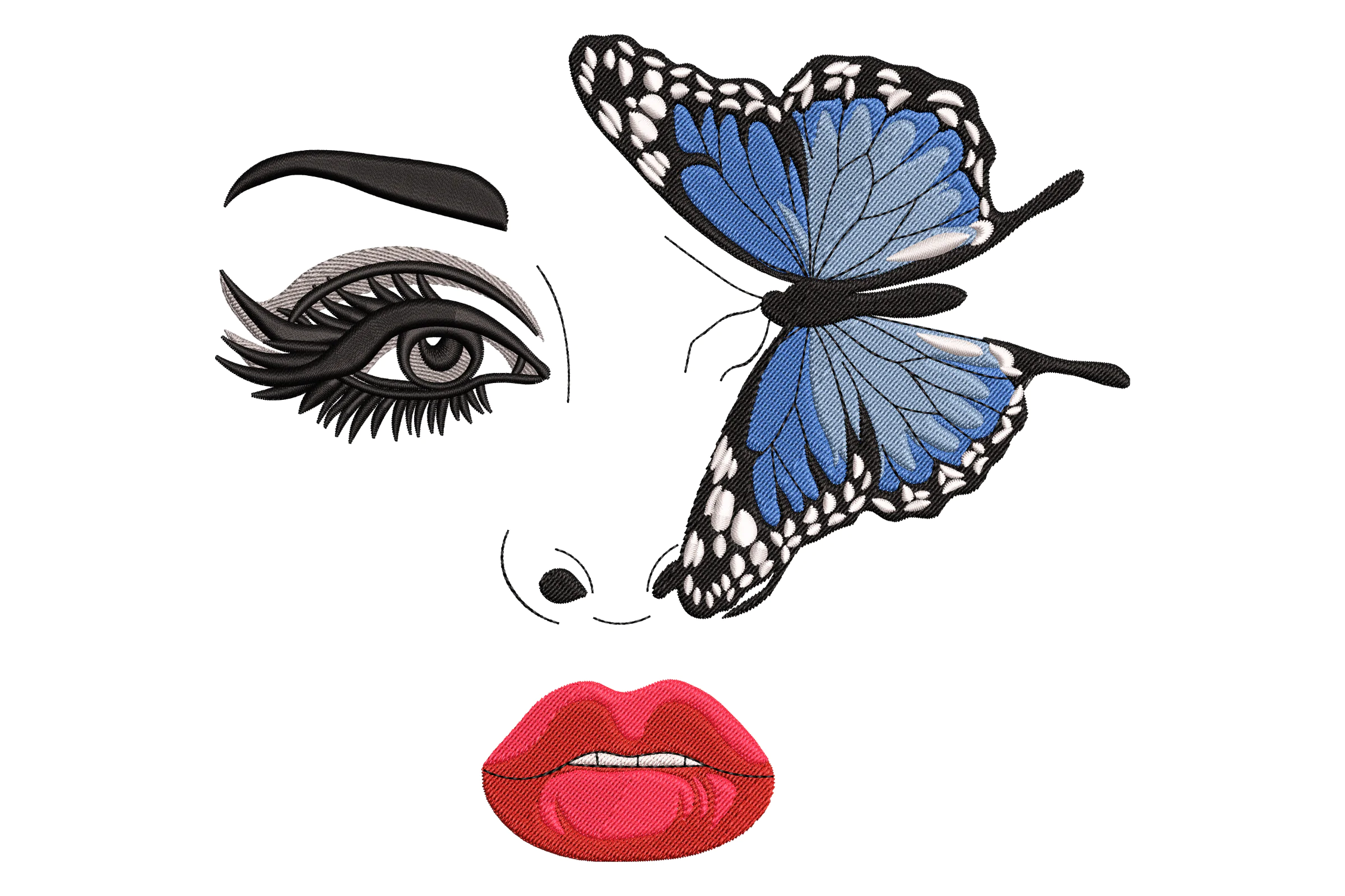 Butterfly and Woman’s Face Embroidery Design