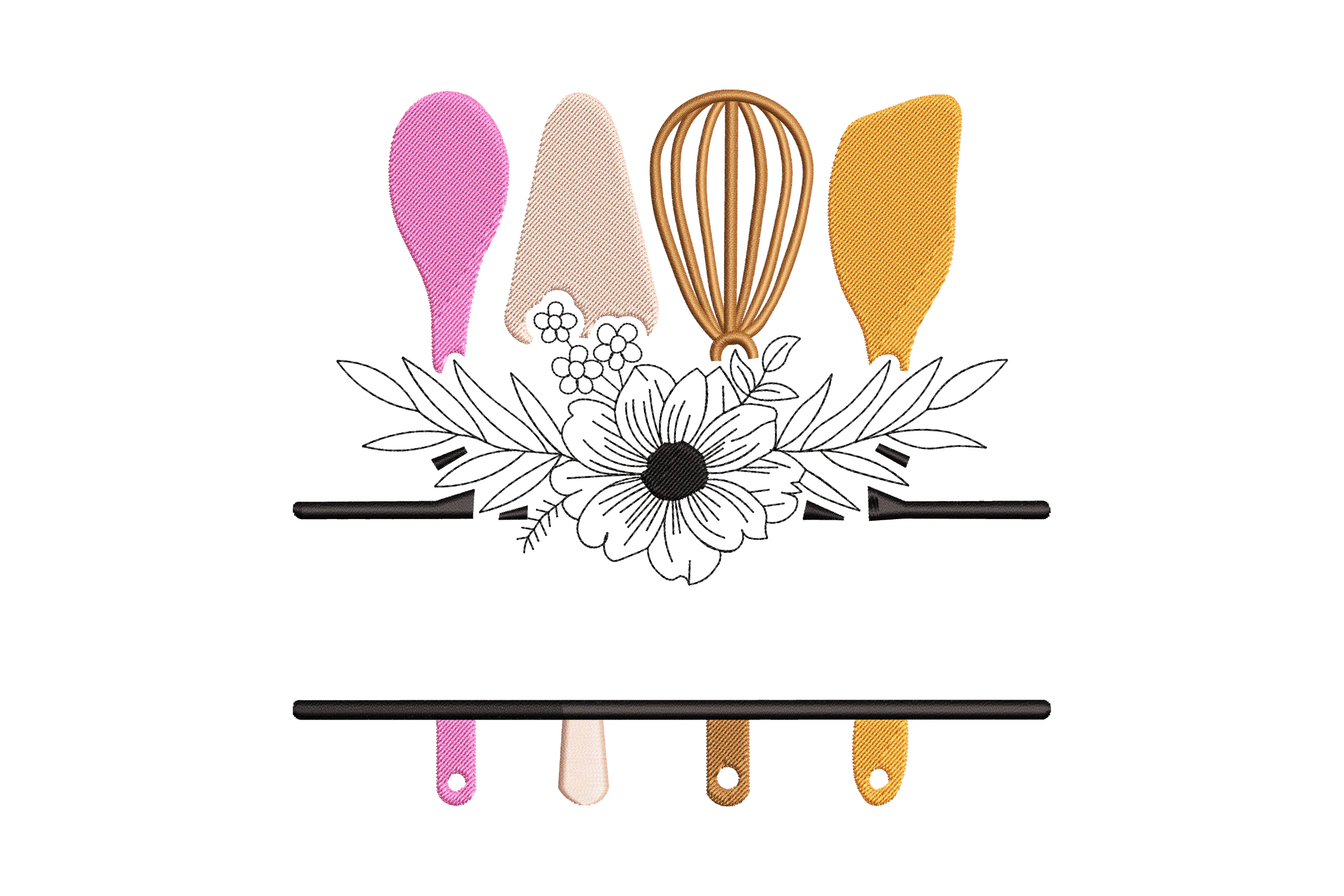 Floral Kitchen Utensil Embroidery Design